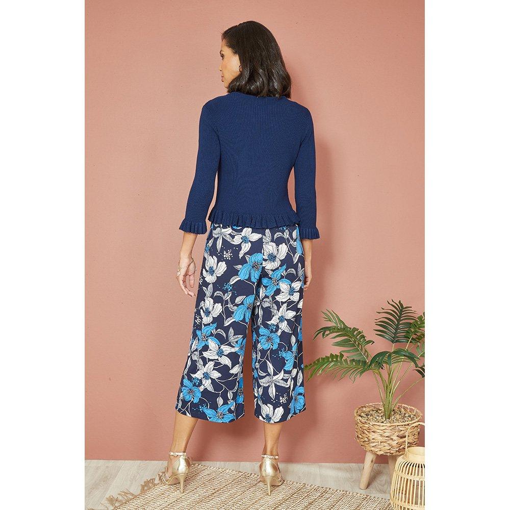 Navy - Yumi - Navy Tie Up Ribbed Cardigan - 3