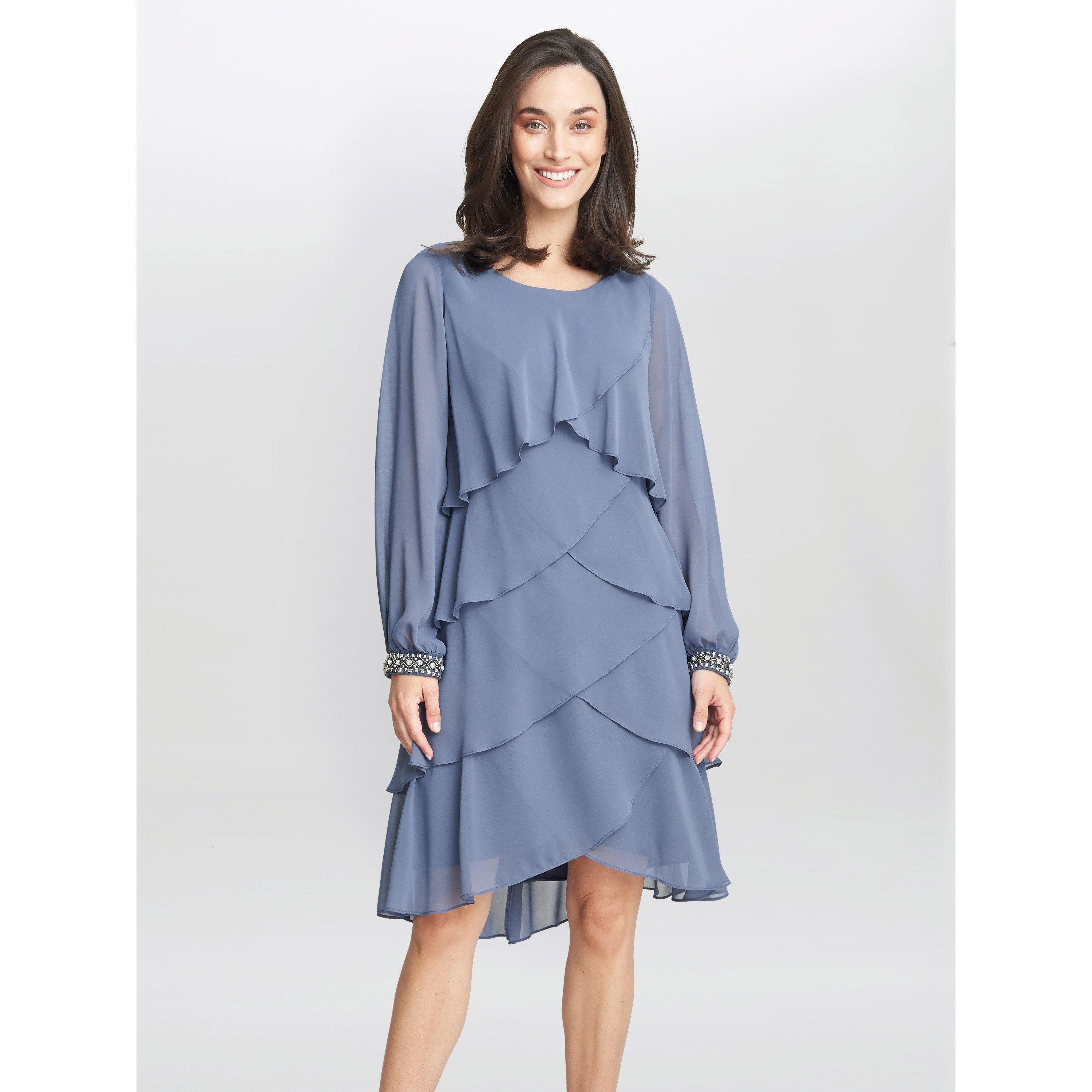 Gina Bacconi Women's Sakura Long Sleeved Tiered Dress - Wedgewood - 10