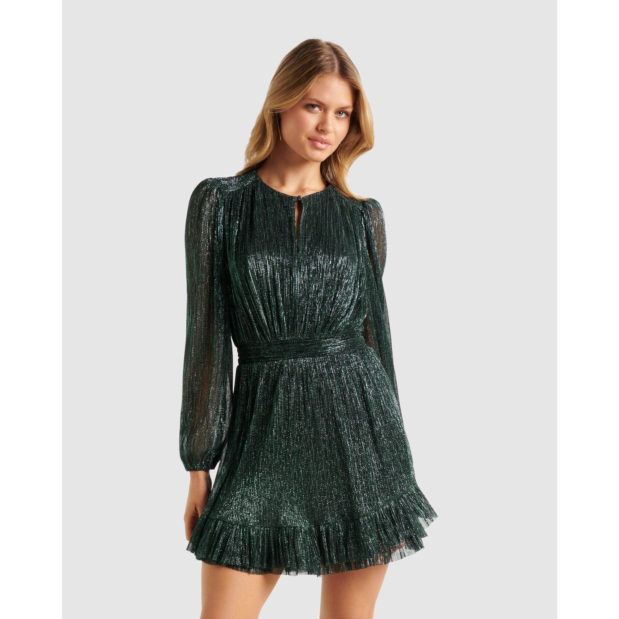 Dark Green - Forever New - Goldie Long Sleeve Plisse Mini Dress - 2