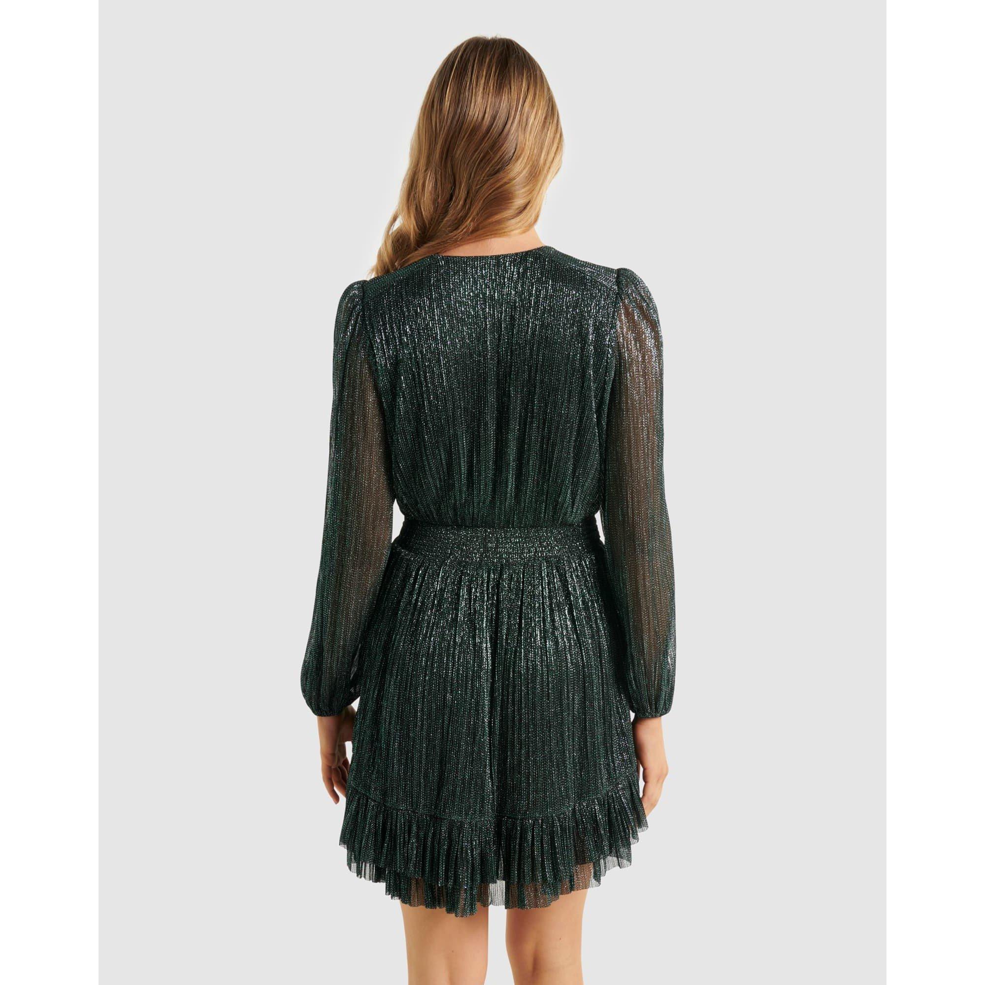 Dark Green - Forever New - Goldie Long Sleeve Plisse Mini Dress - 5