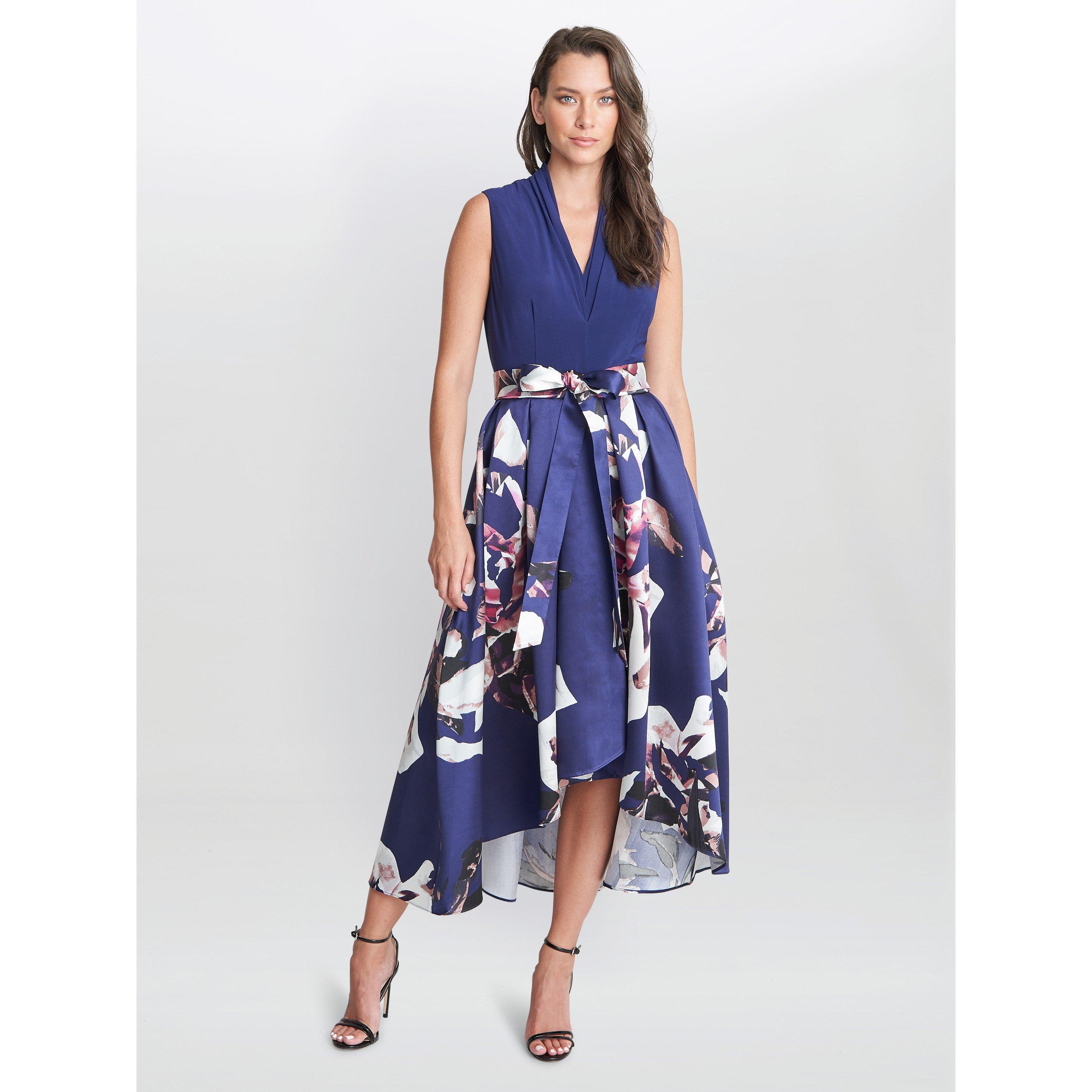 Gina Bacconi Women's Megan Sleeveless Floral High Low Dress - Navy - 16