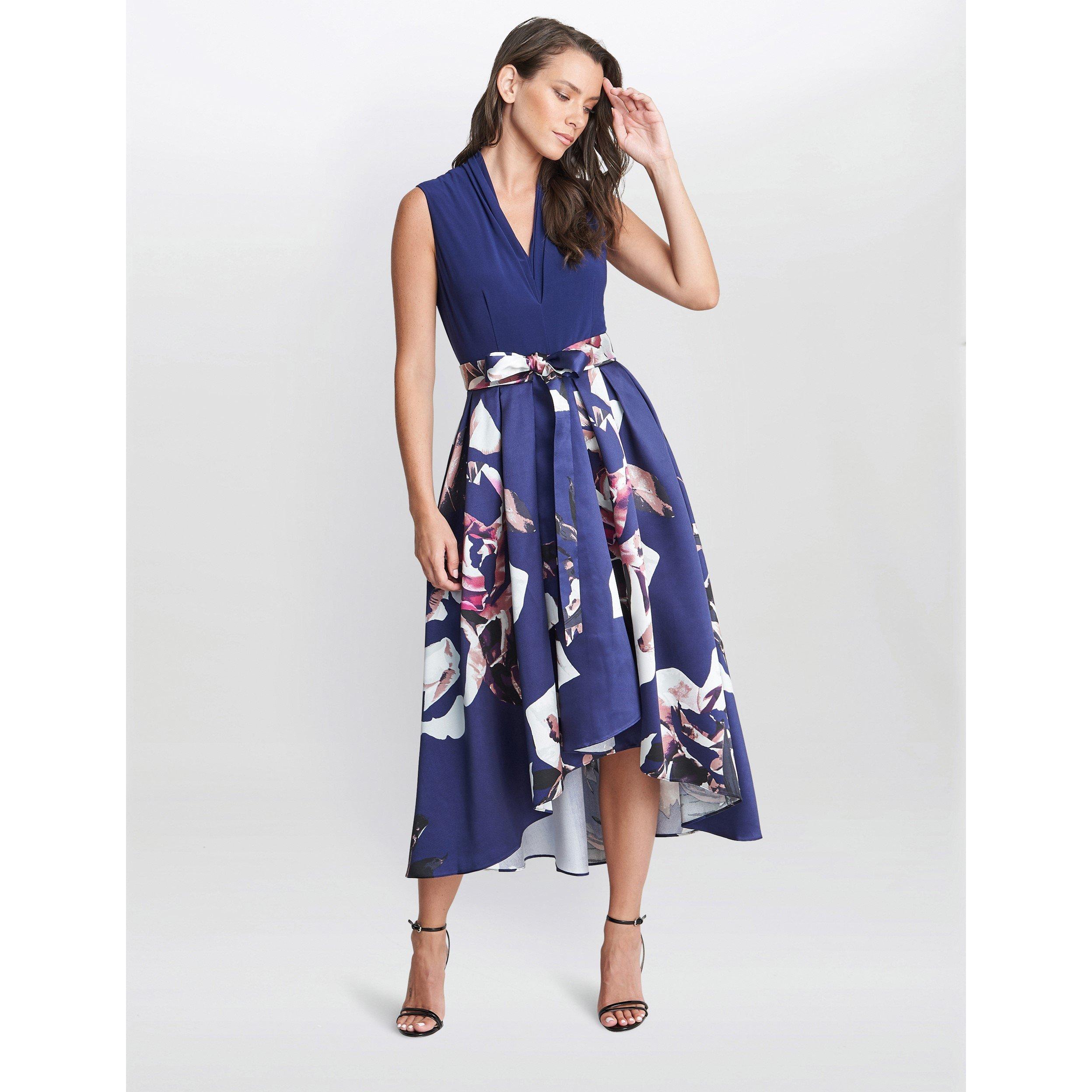 Navy - Gina Bacconi - Megan Sleeveless Floral High Low Dress - 3