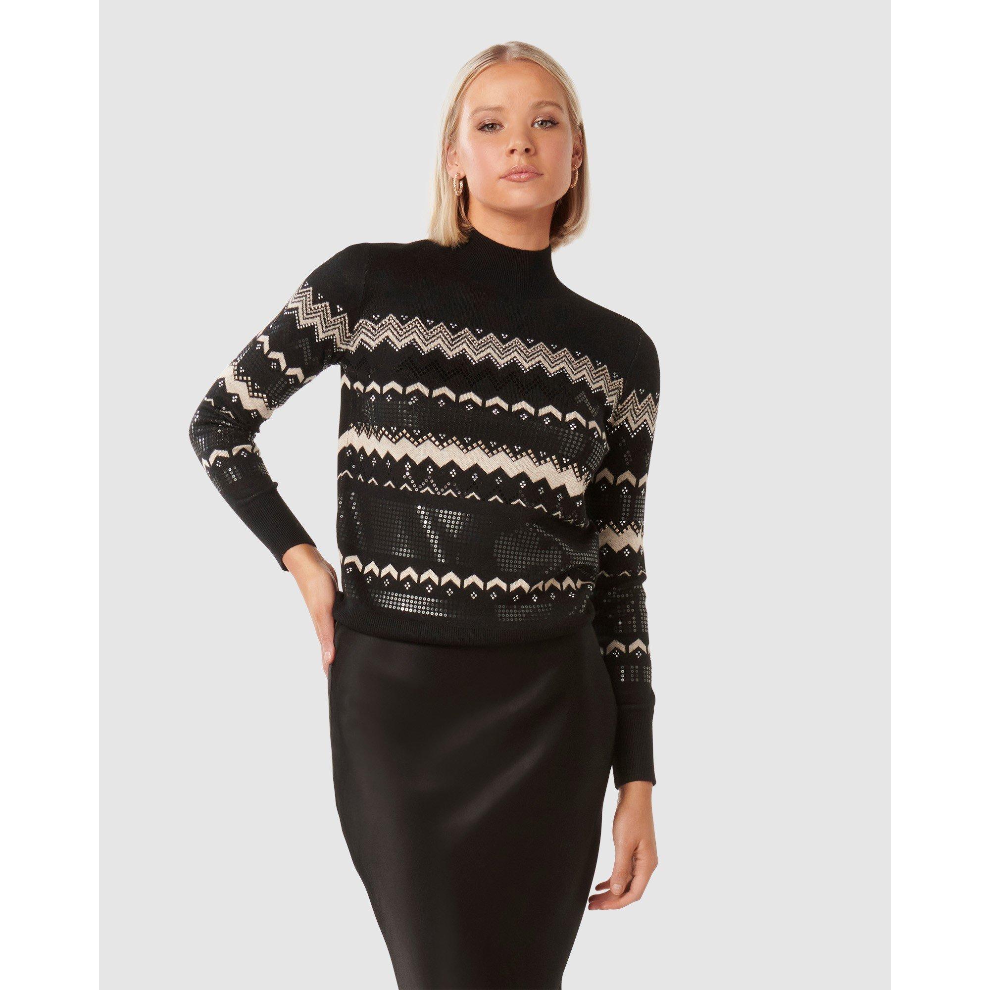 Black - Forever New - Steph Embellished Fair Isle Jumper - 2