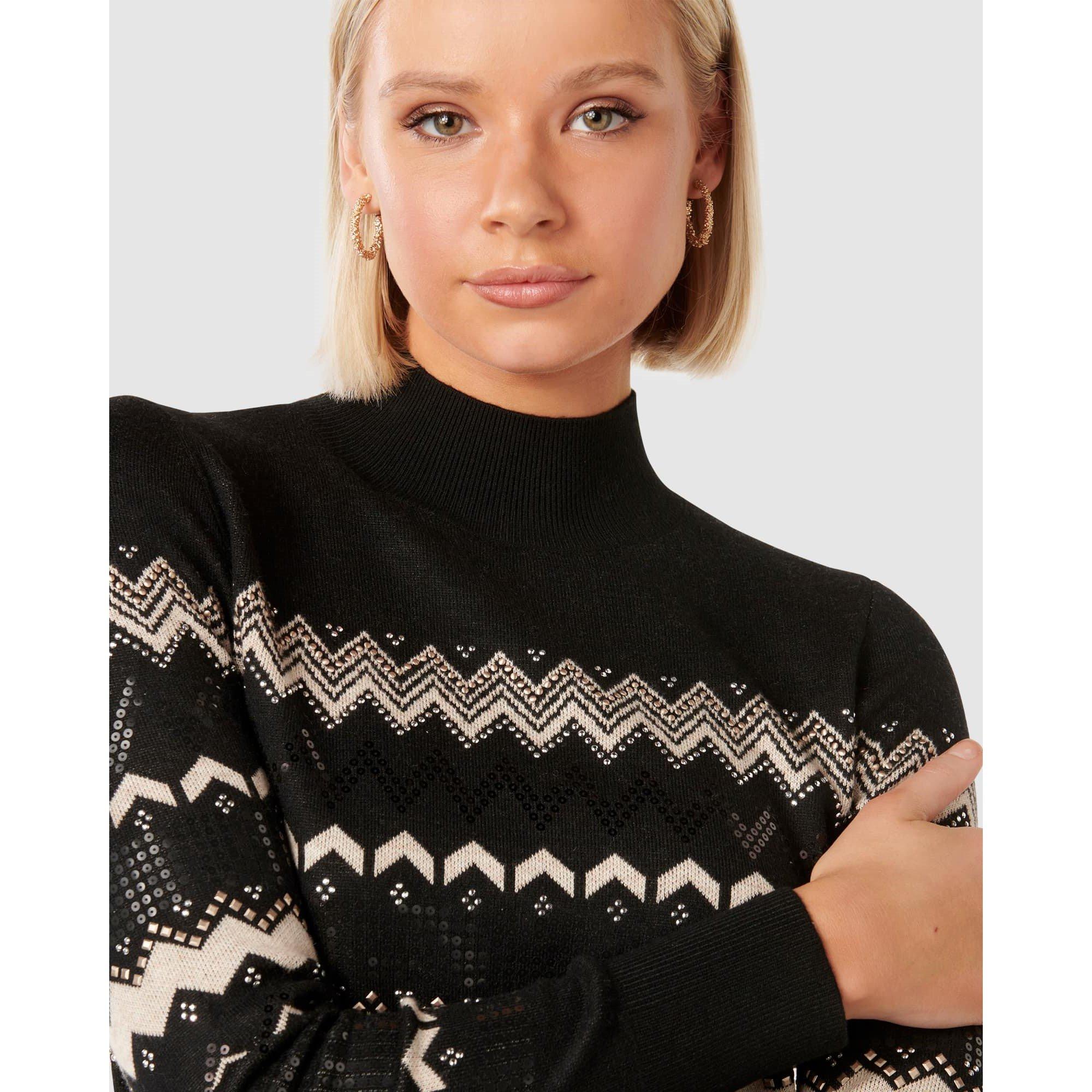 Black - Forever New - Steph Embellished Fair Isle Jumper - 3