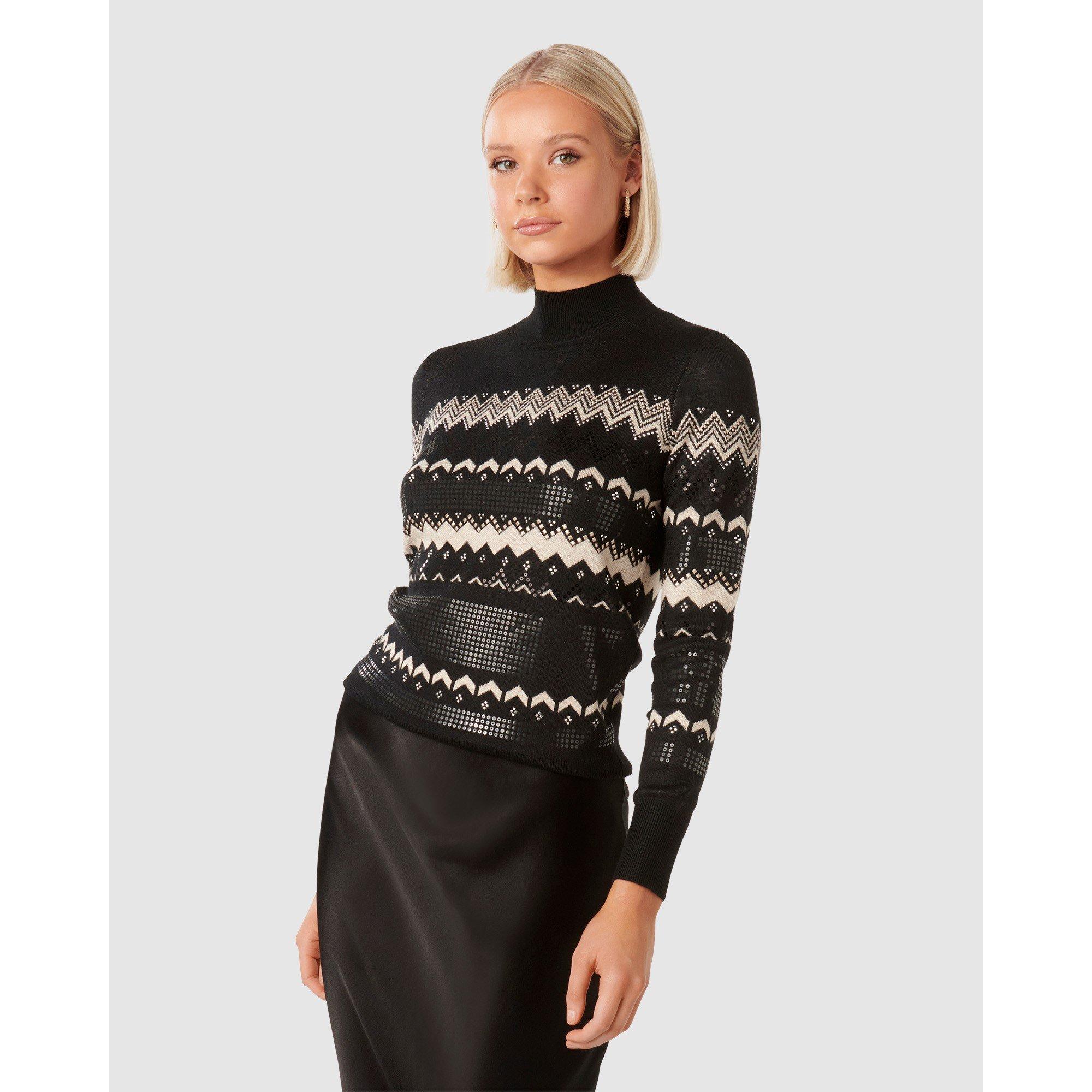 Black - Forever New - Steph Embellished Fair Isle Jumper - 4