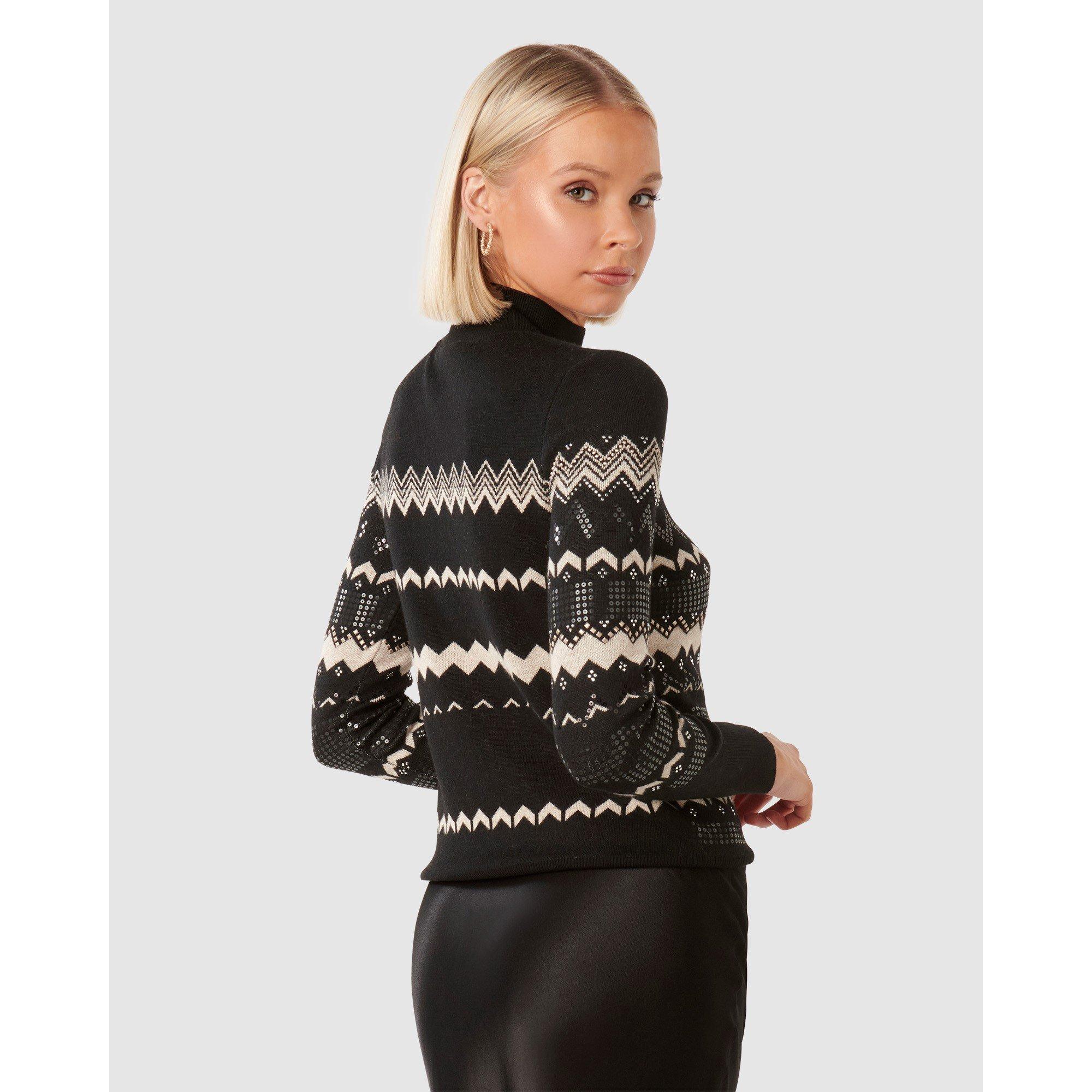 Black - Forever New - Steph Embellished Fair Isle Jumper - 5