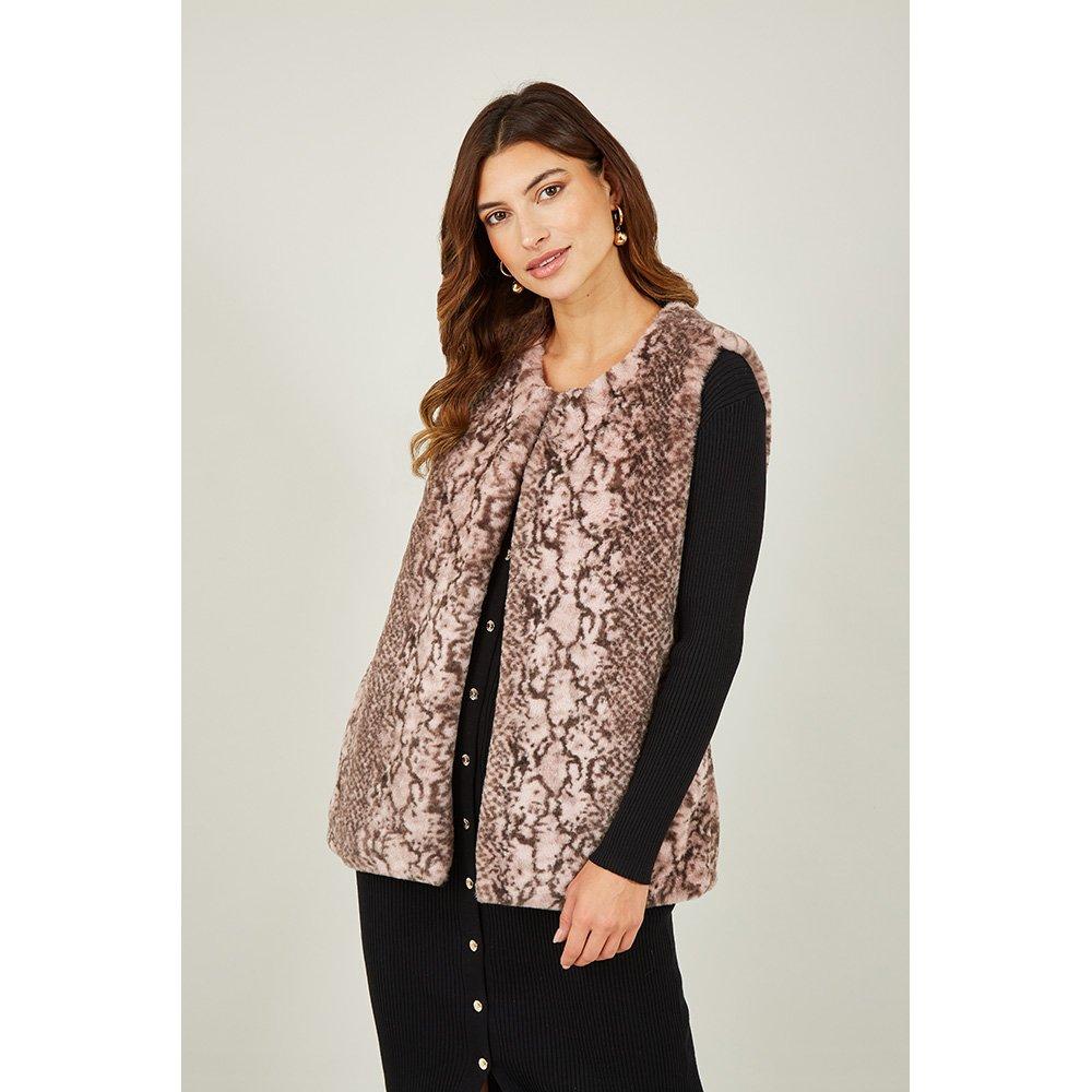 Pink - Yumi - Women's Pink Snake Print Faux Fur Gilet - 1
