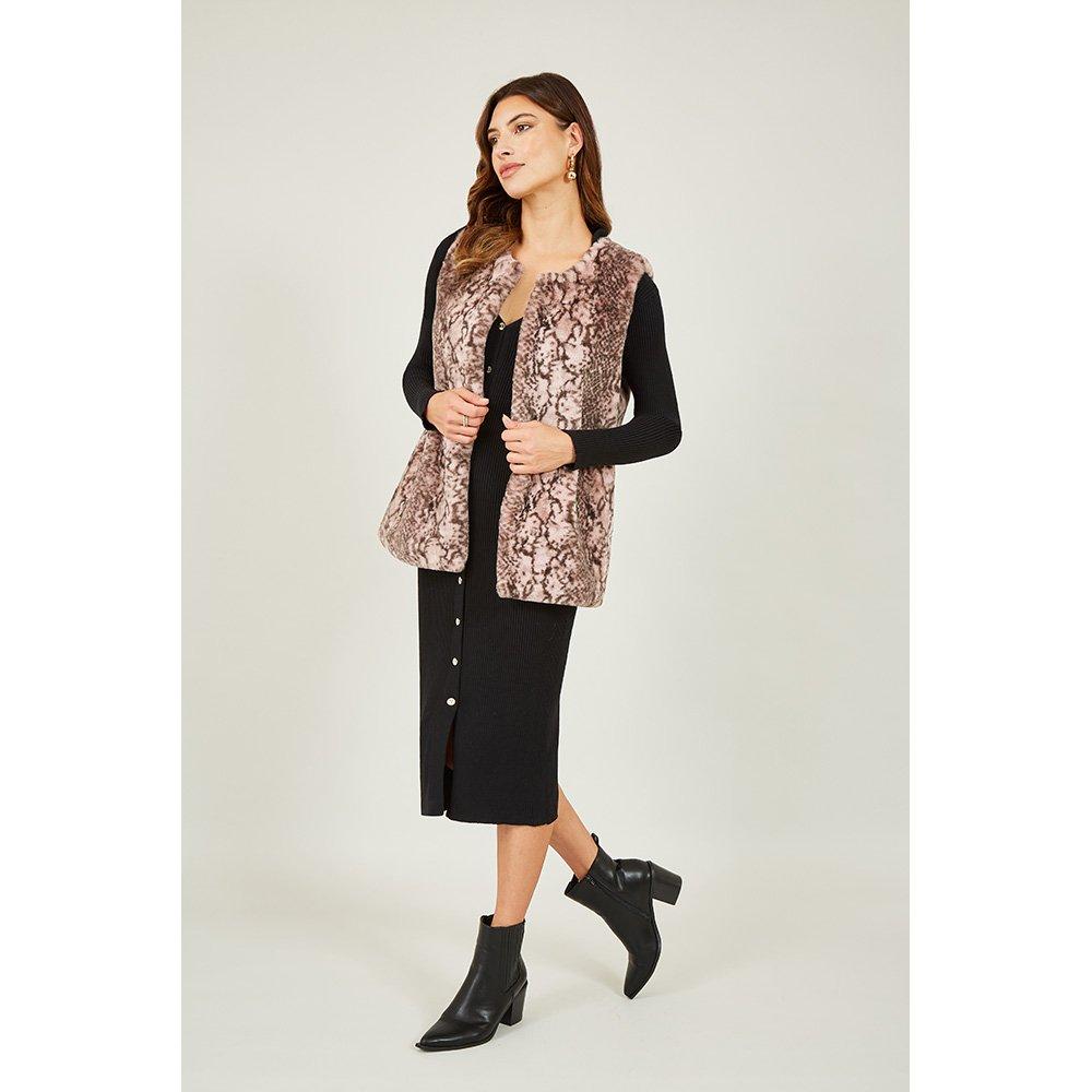 Pink - Yumi - Women's Pink Snake Print Faux Fur Gilet - 2