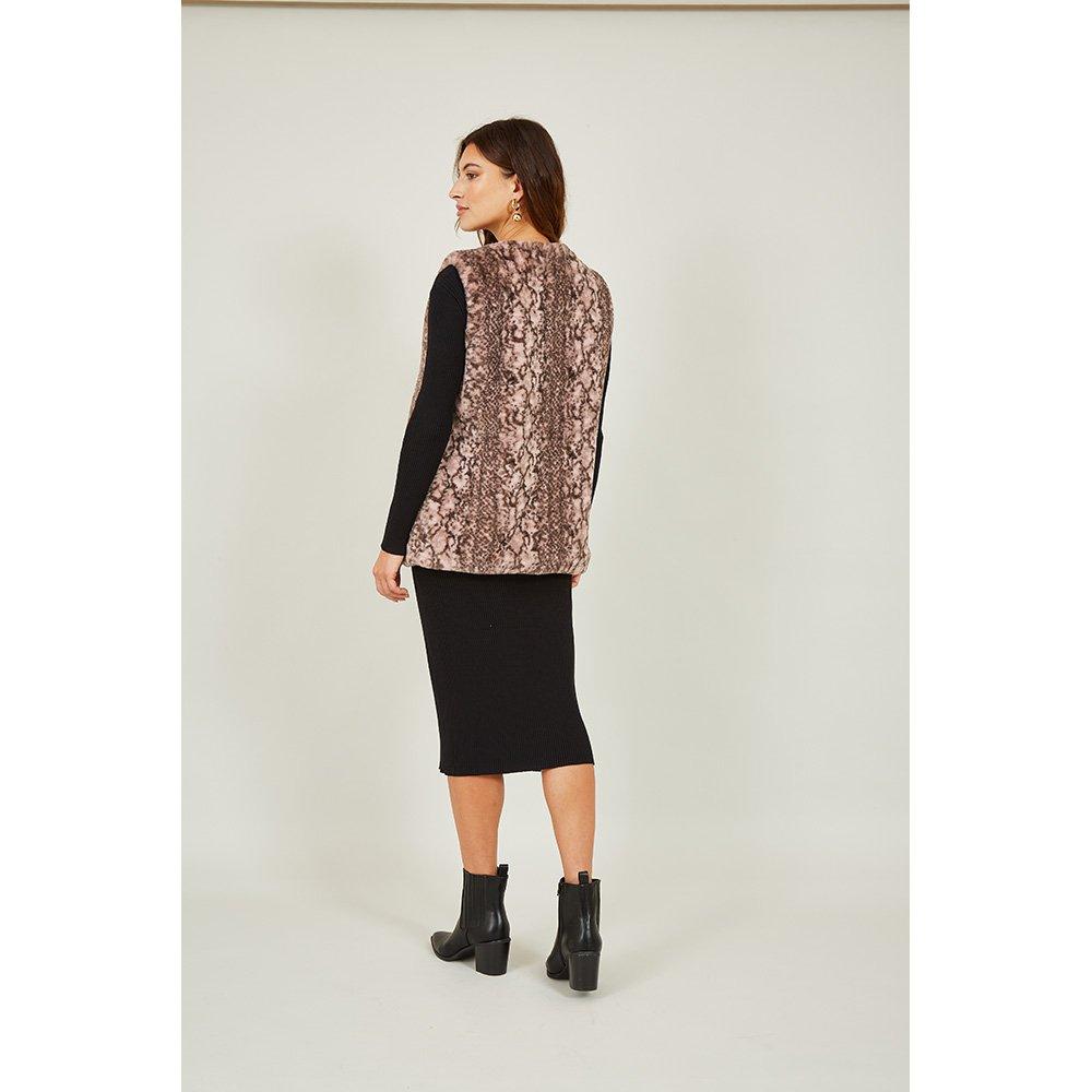 Pink - Yumi - Women's Pink Snake Print Faux Fur Gilet - 3