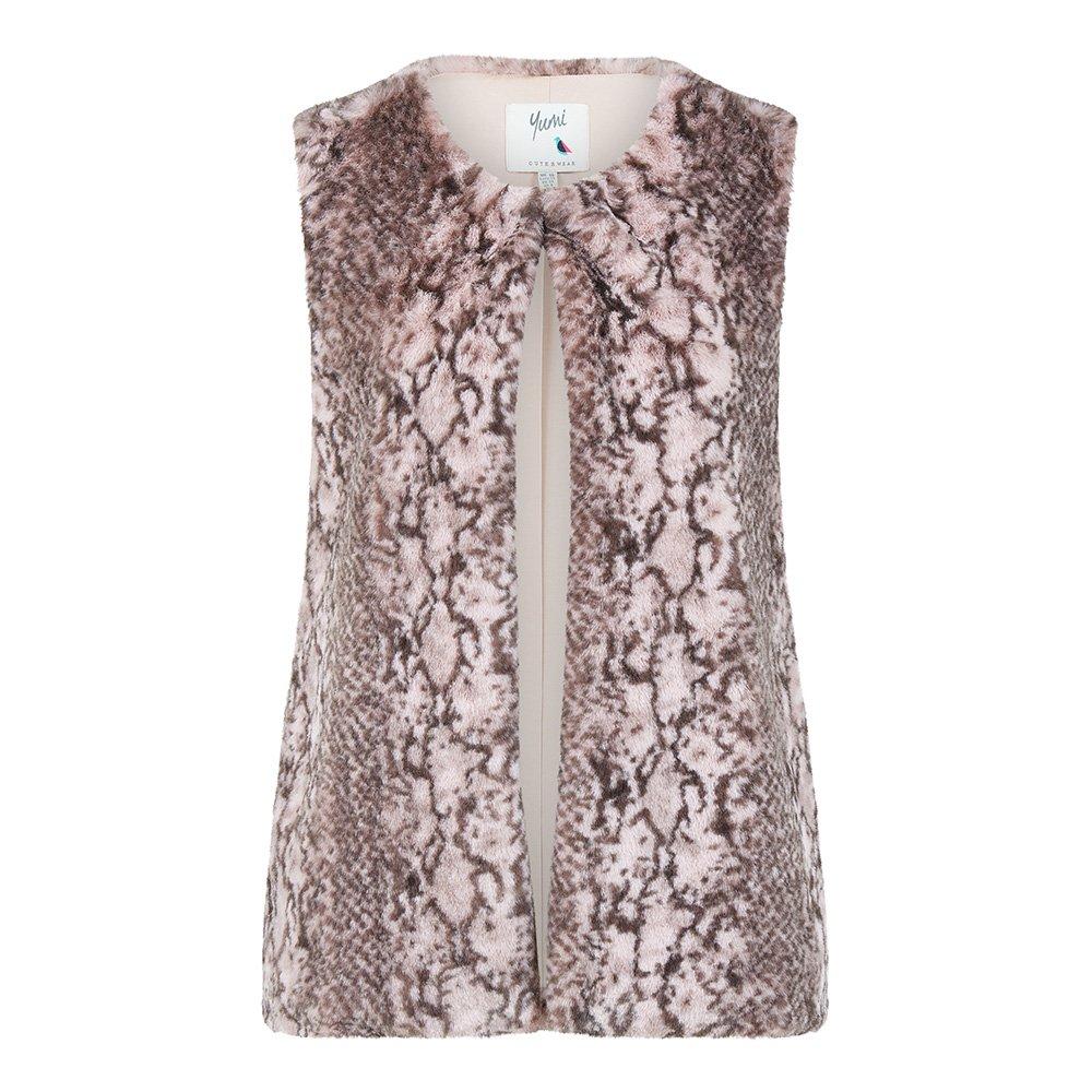 Pink - Yumi - Women's Pink Snake Print Faux Fur Gilet - 4