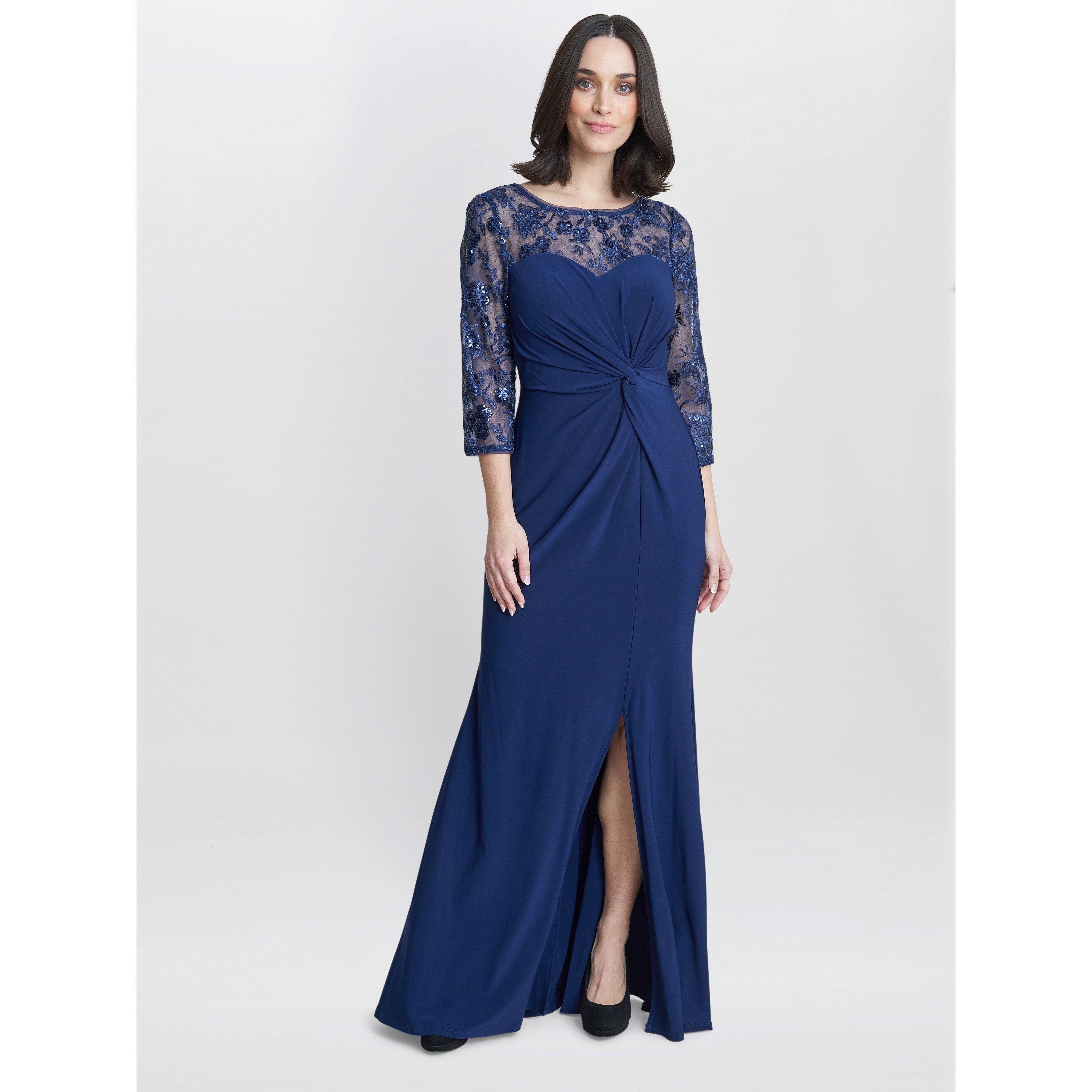 Navy - Gina Bacconi - Sonia Maxi Knot Front Sweetheart Dress - 1