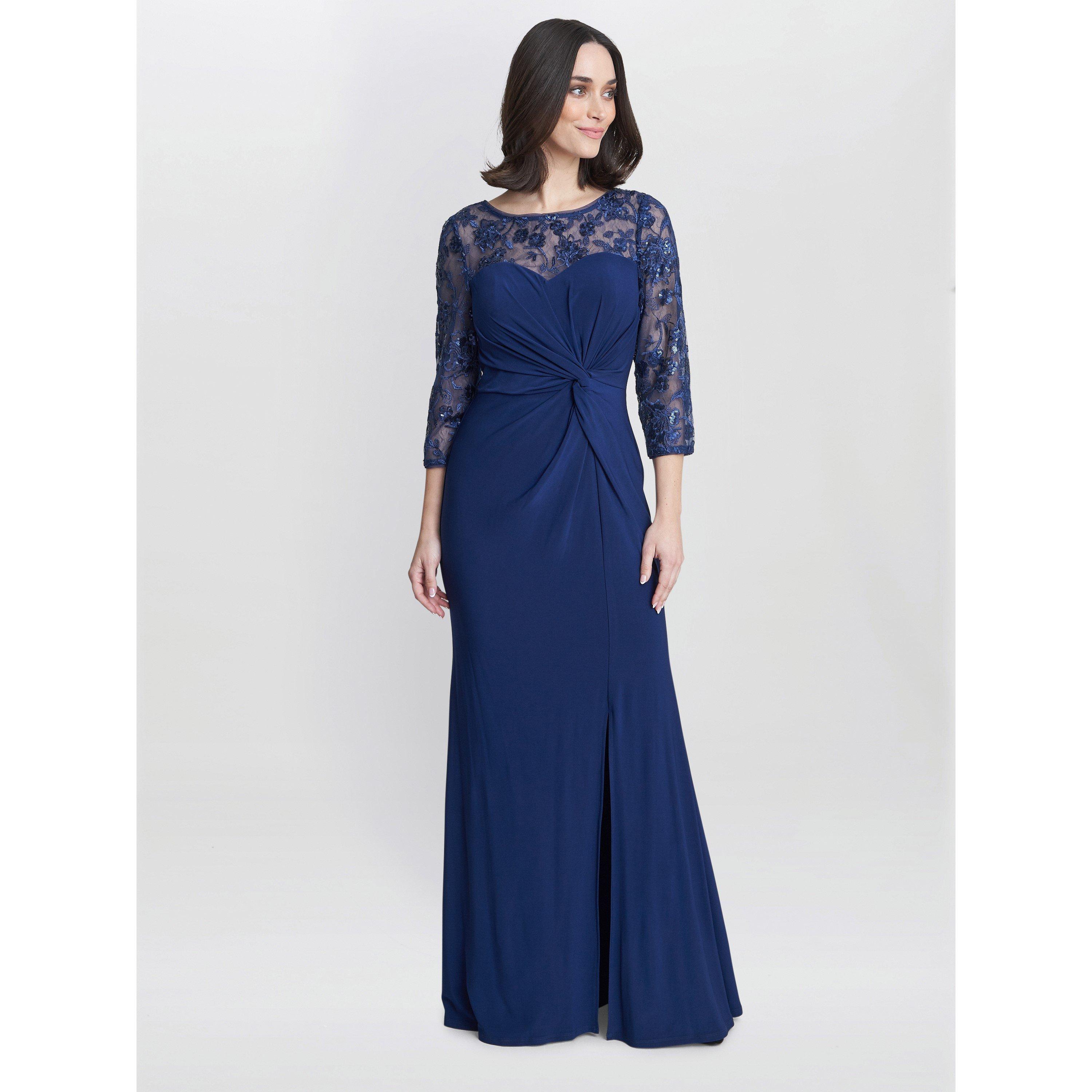 Navy - Gina Bacconi - Sonia Maxi Knot Front Sweetheart Dress - 3