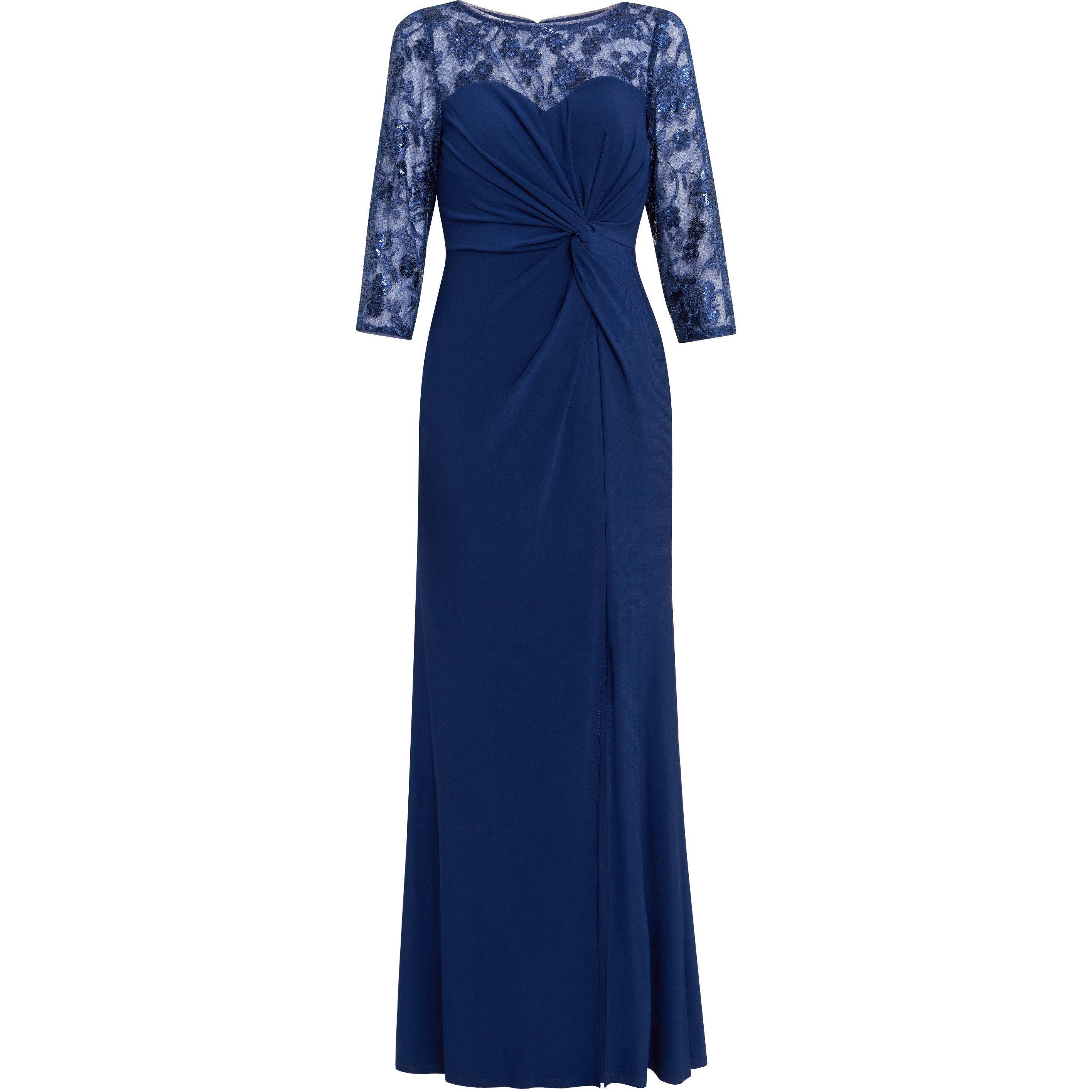 Navy - Gina Bacconi - Sonia Maxi Knot Front Sweetheart Dress - 4