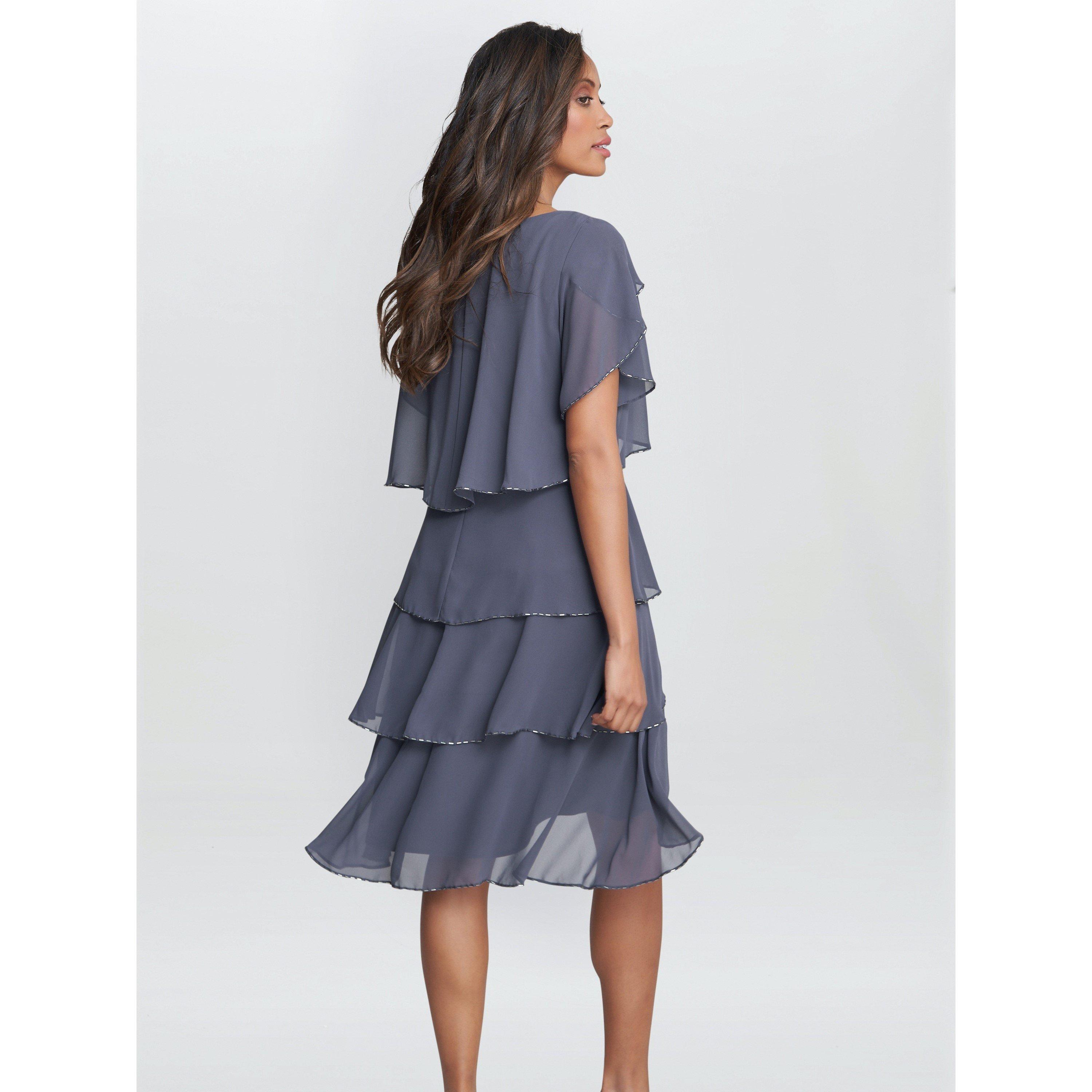 Steel - Gina Bacconi - Trysta Bugle Tiered Cocktail Dress - 2