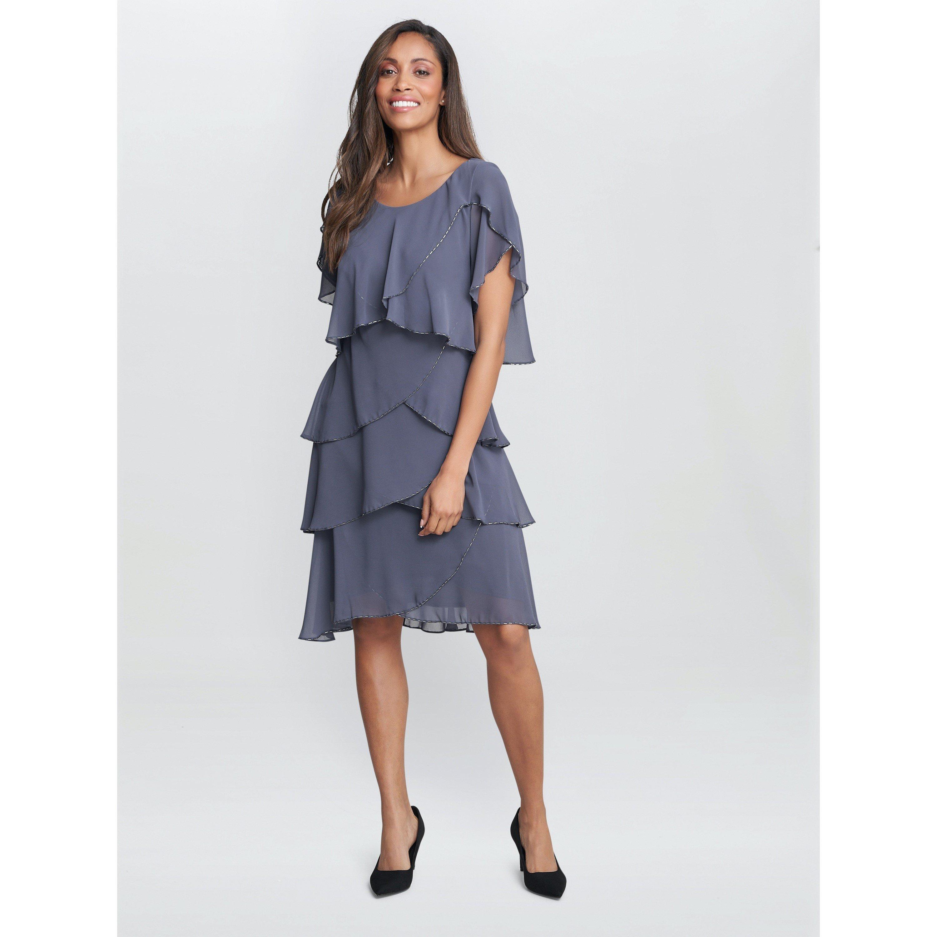 Steel - Gina Bacconi - Trysta Bugle Tiered Cocktail Dress - 3