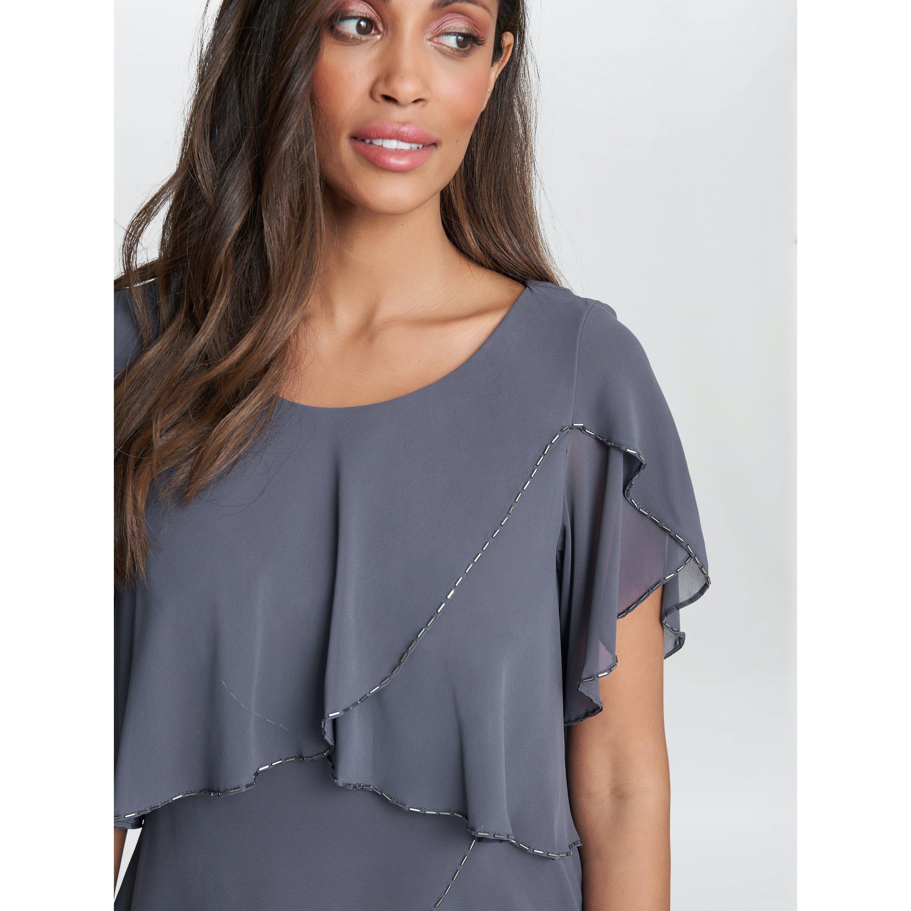 Steel - Gina Bacconi - Trysta Bugle Tiered Cocktail Dress - 5