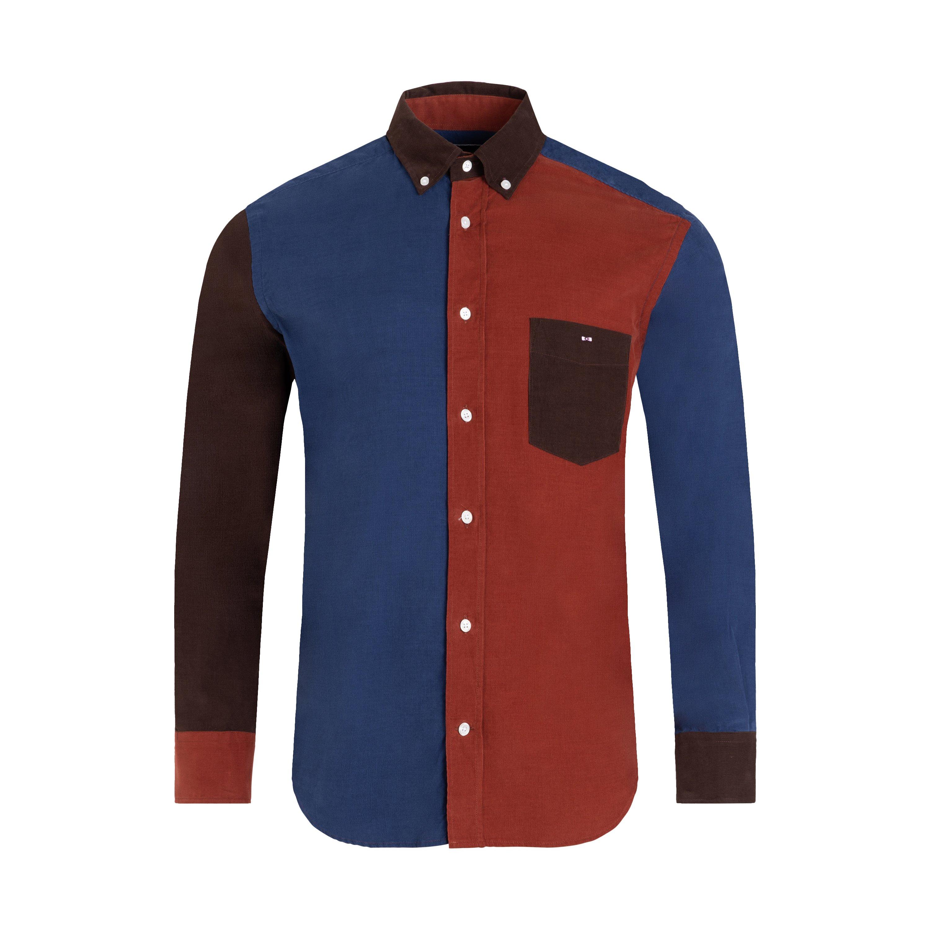 Blf26 - Eden Park - Dark blue colourblock corduroy shirt - 1