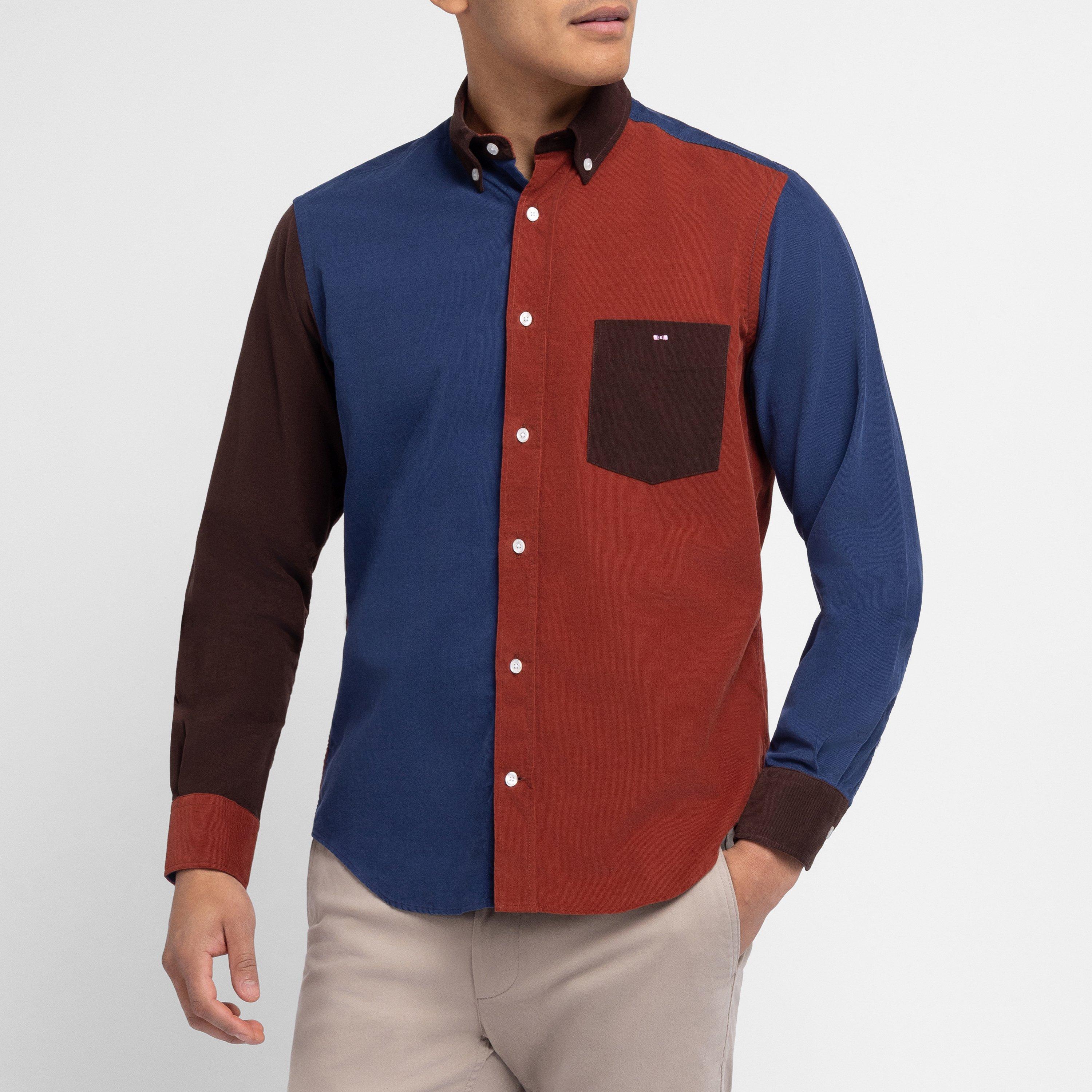 Blf26 - Eden Park - Dark blue colourblock corduroy shirt - 2