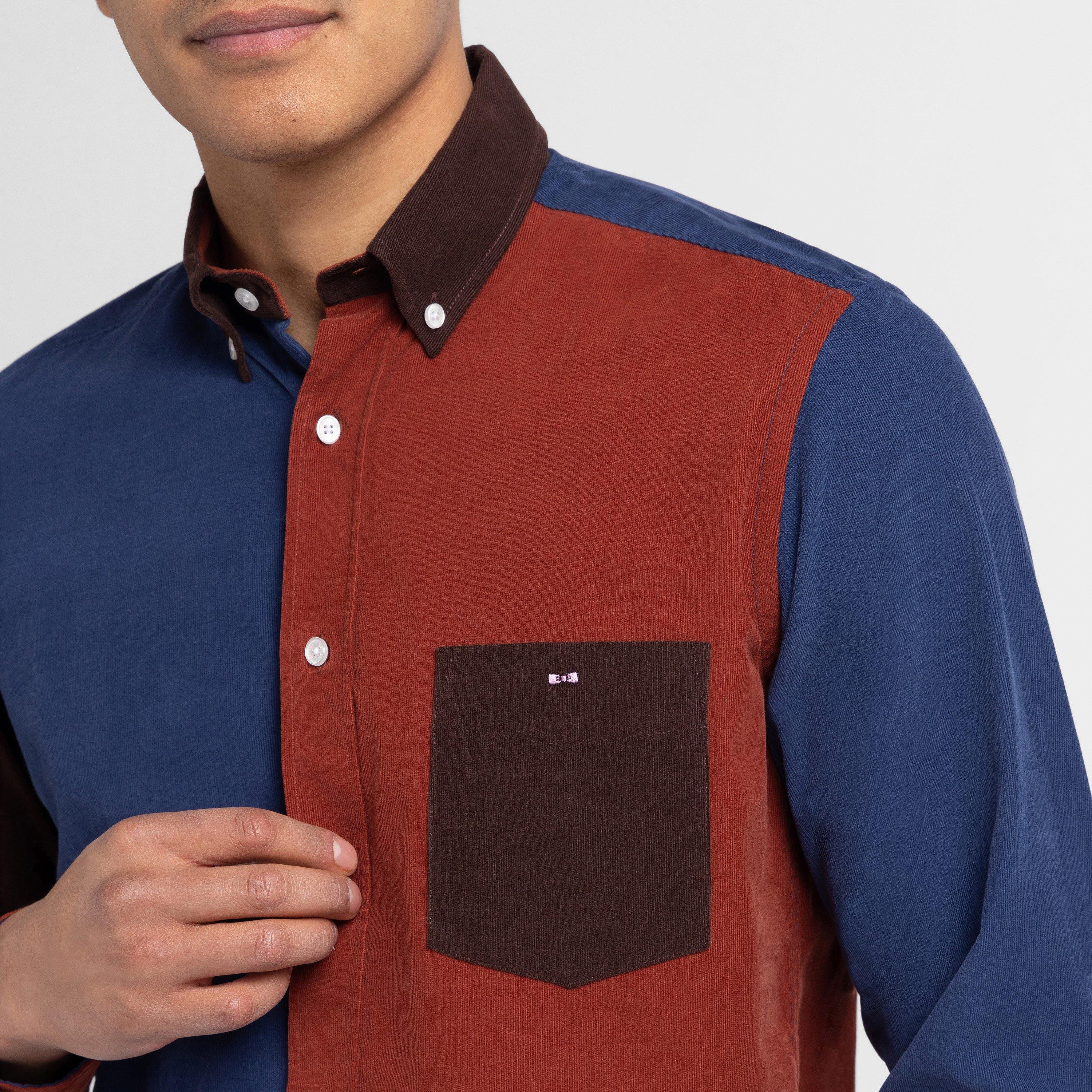 Blf26 - Eden Park - Dark blue colourblock corduroy shirt - 4