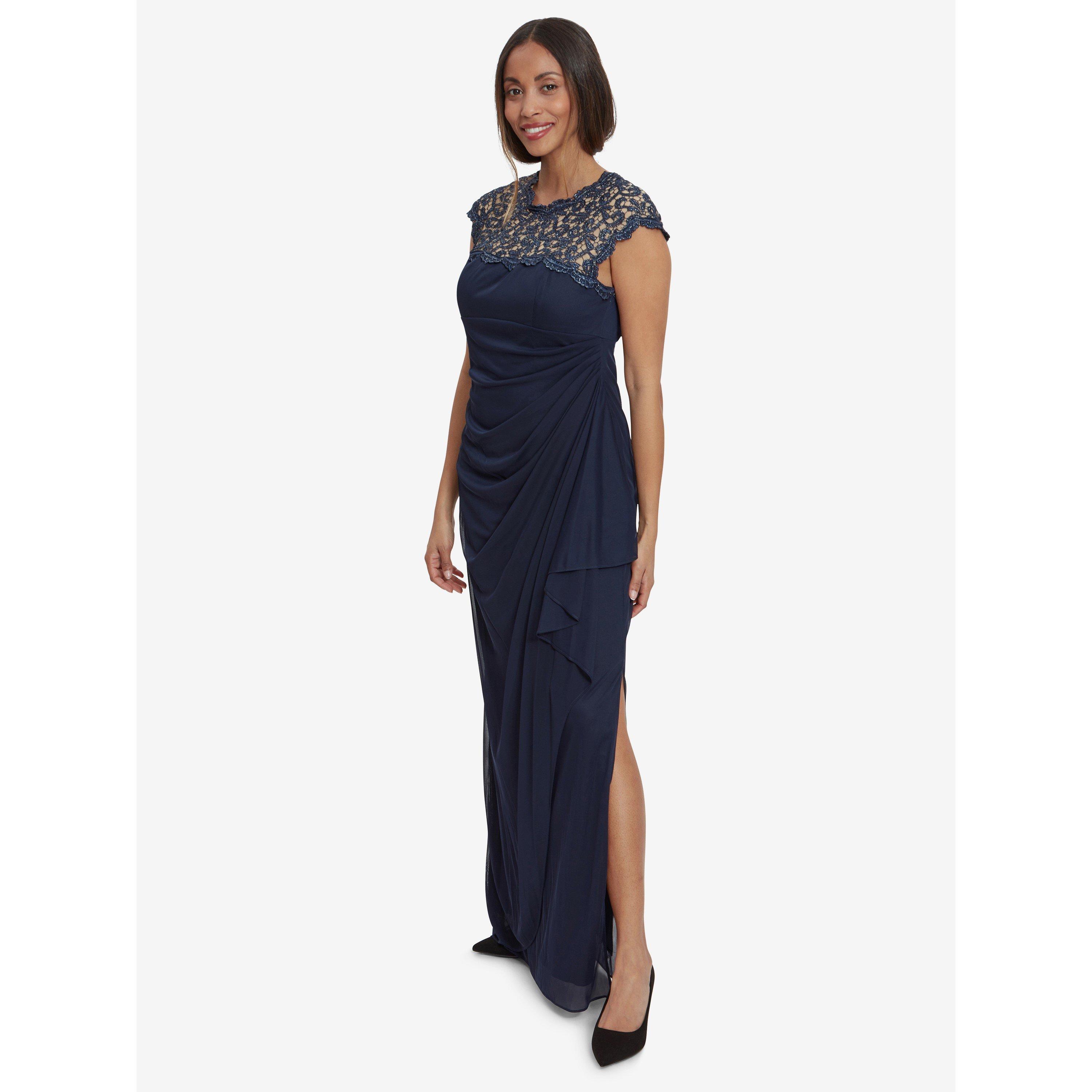Navy - Gina Bacconi - Eleanor Maxi Mesh Dress With Cutout Back - 3