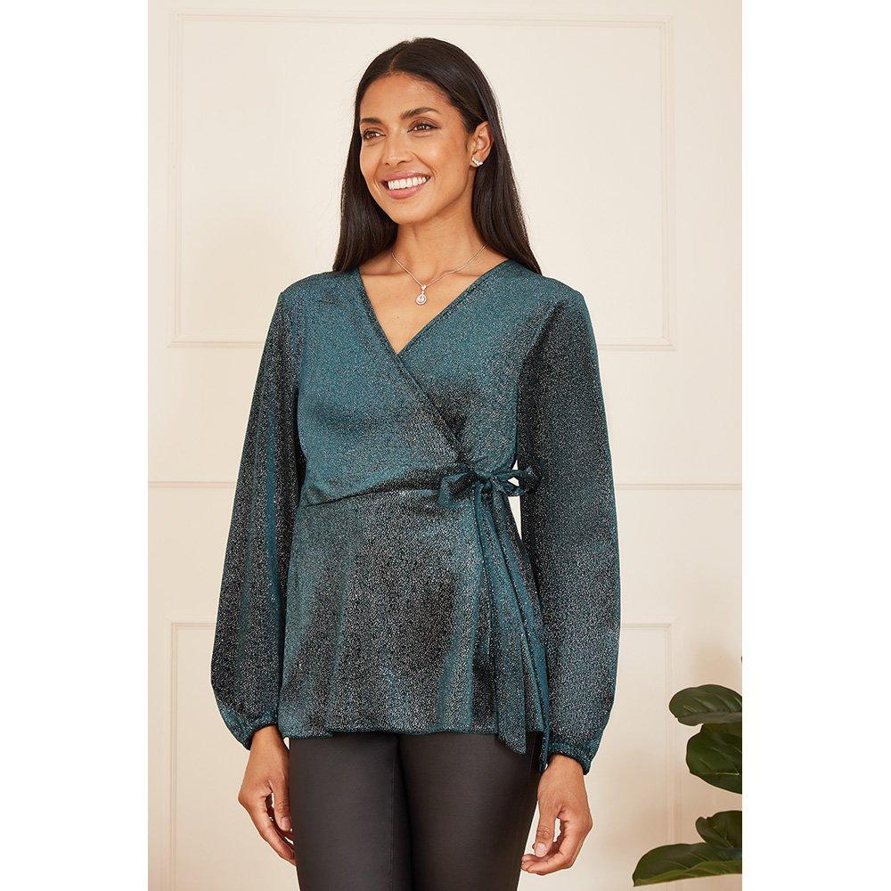 Yumi Green Sparkle Velvet Wrap Top