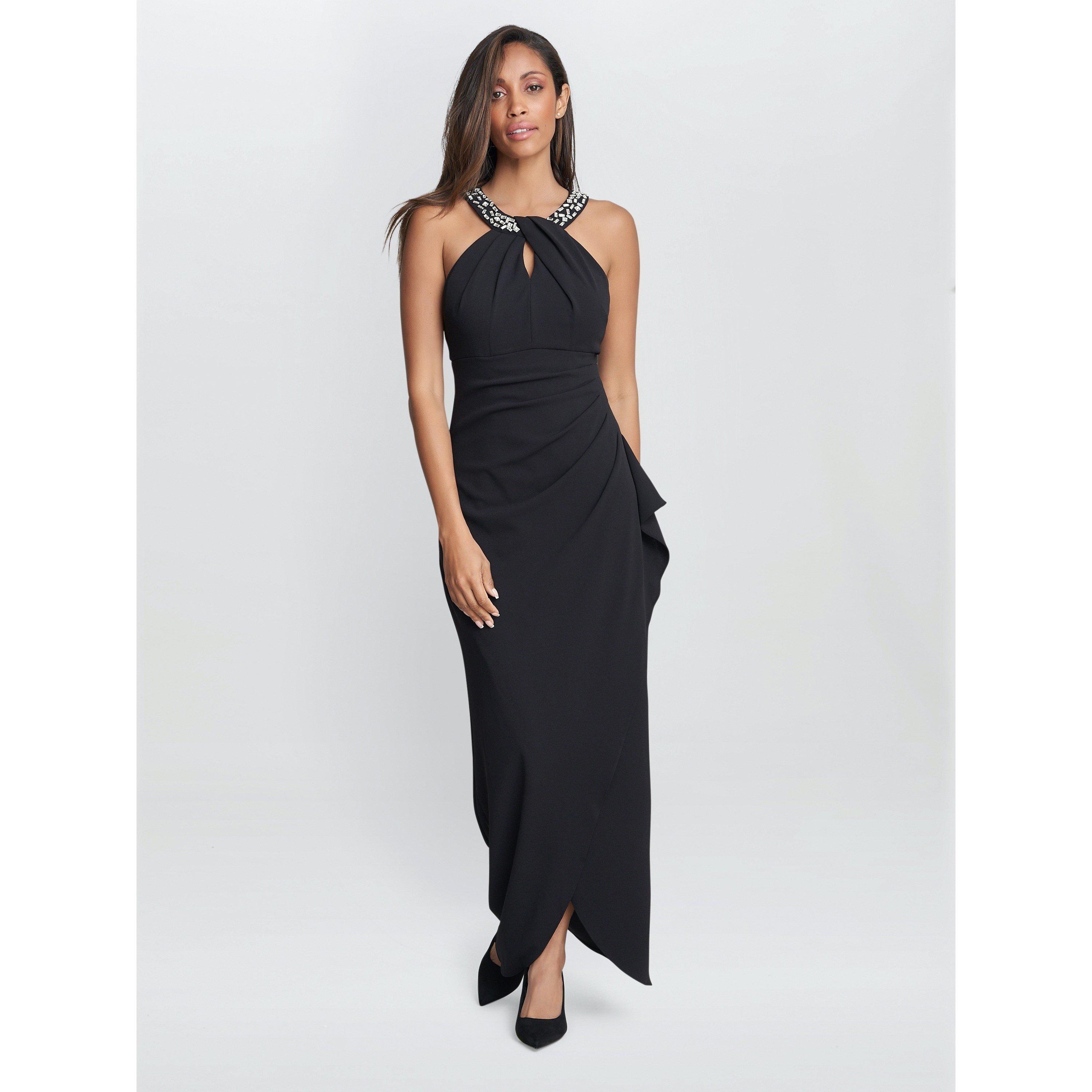 Gina Bacconi Women's Kasandra Halter Beaded Neck Maxi Dress - Black - 20