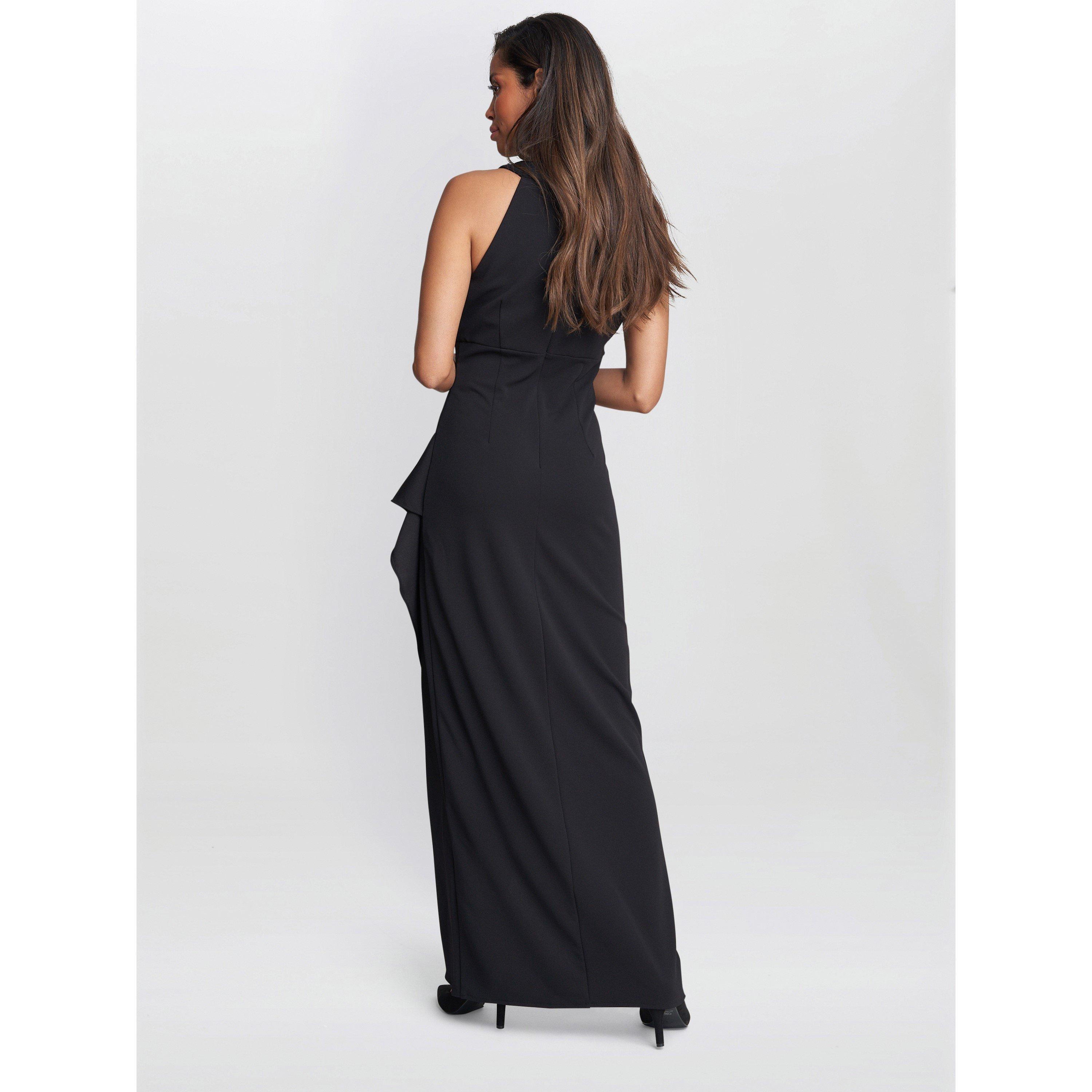 Black - Gina Bacconi - Kasandra Halter Beaded Neck Maxi Dress - 2
