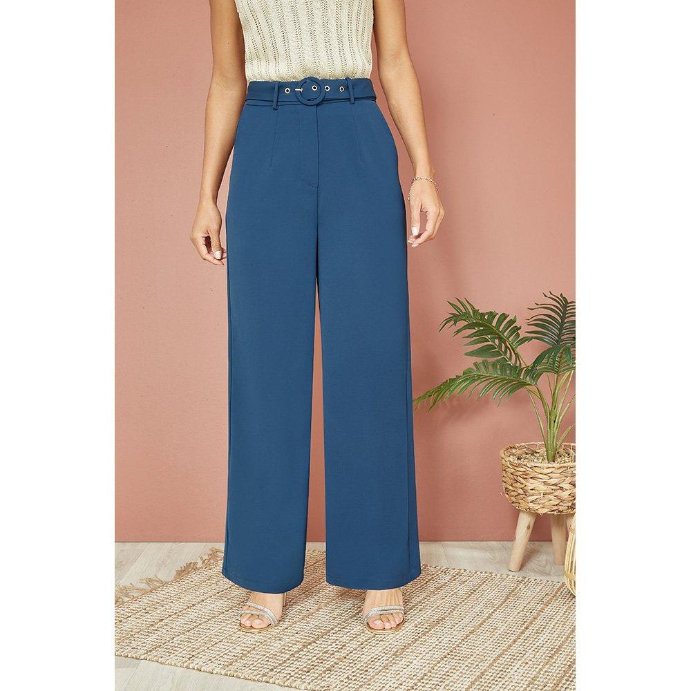 Yumi Navy Straight Leg Crepe Trousers