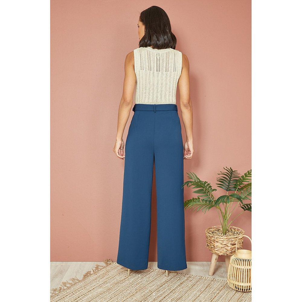 Navy - Yumi - Navy Straight Leg Crepe Trousers - 3