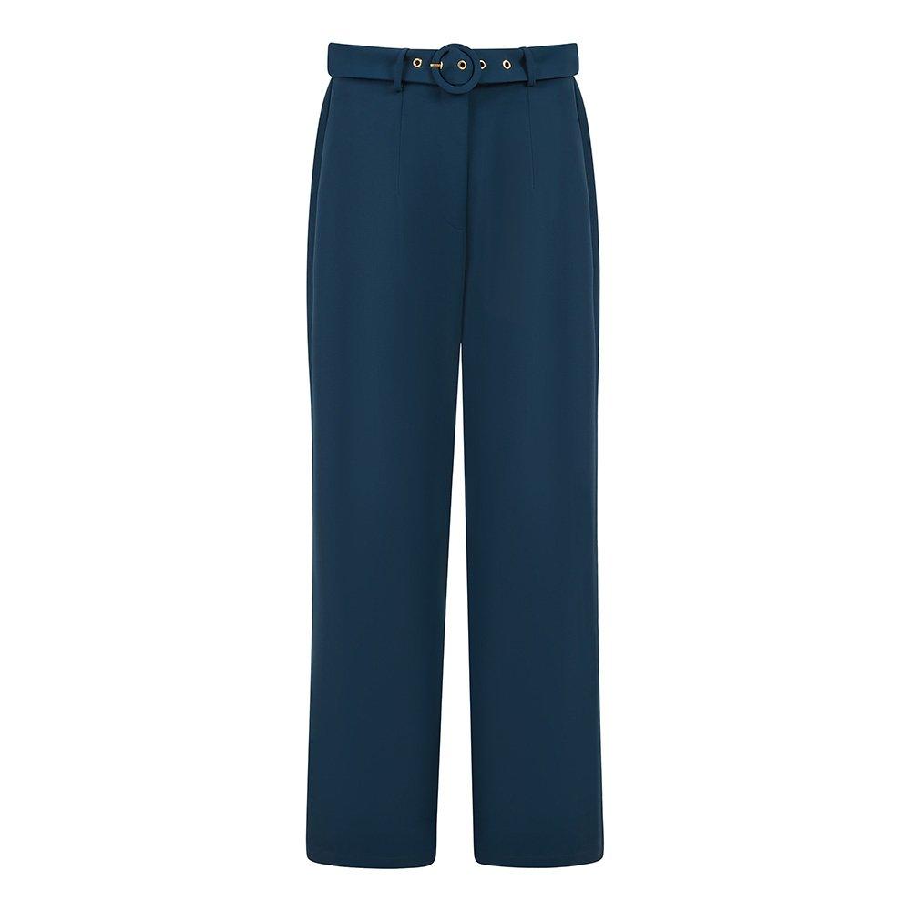 Navy - Yumi - Navy Straight Leg Crepe Trousers - 4