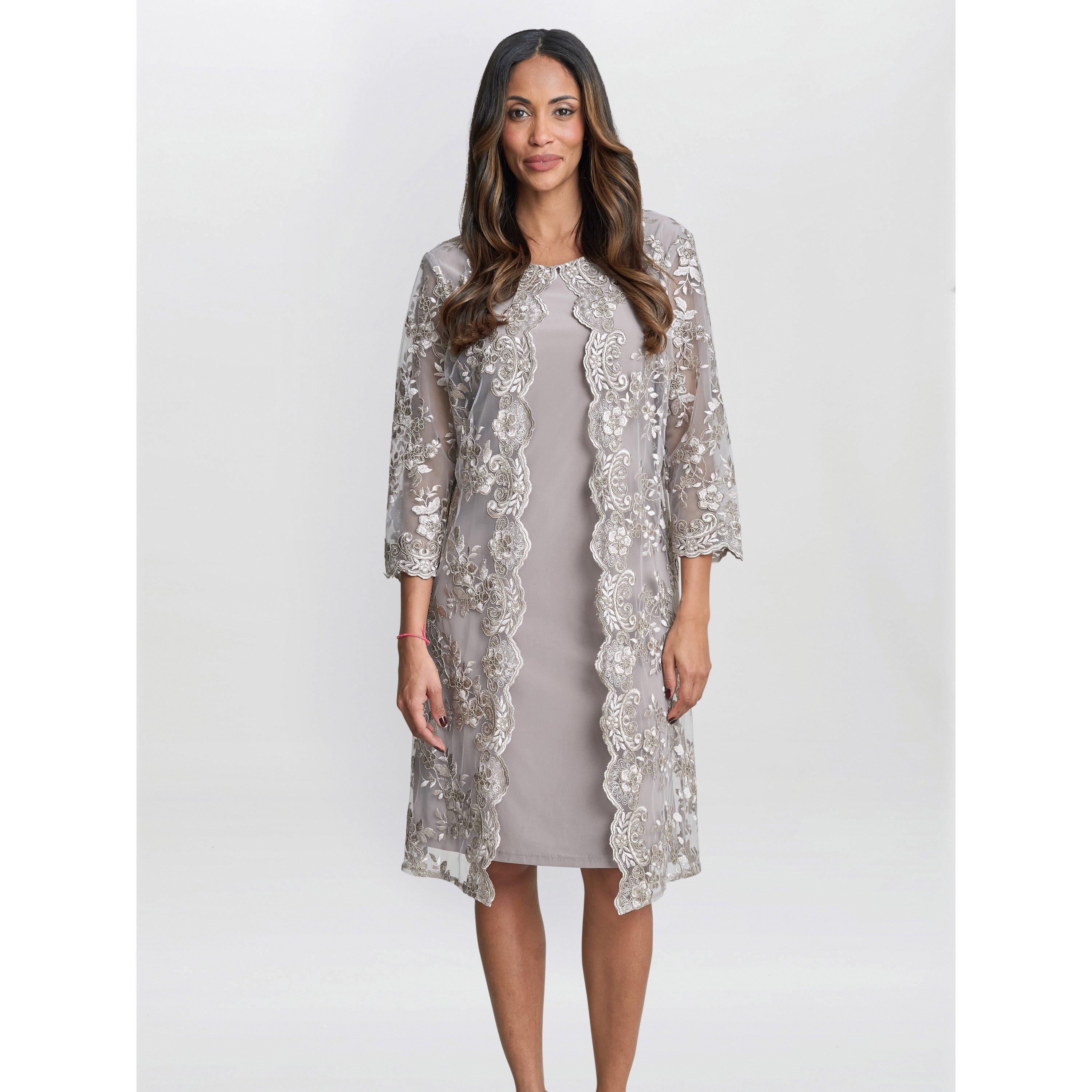 Gina Bacconi Women's Daryl Embroidered Mock Jacket Dress - Taupe - 12