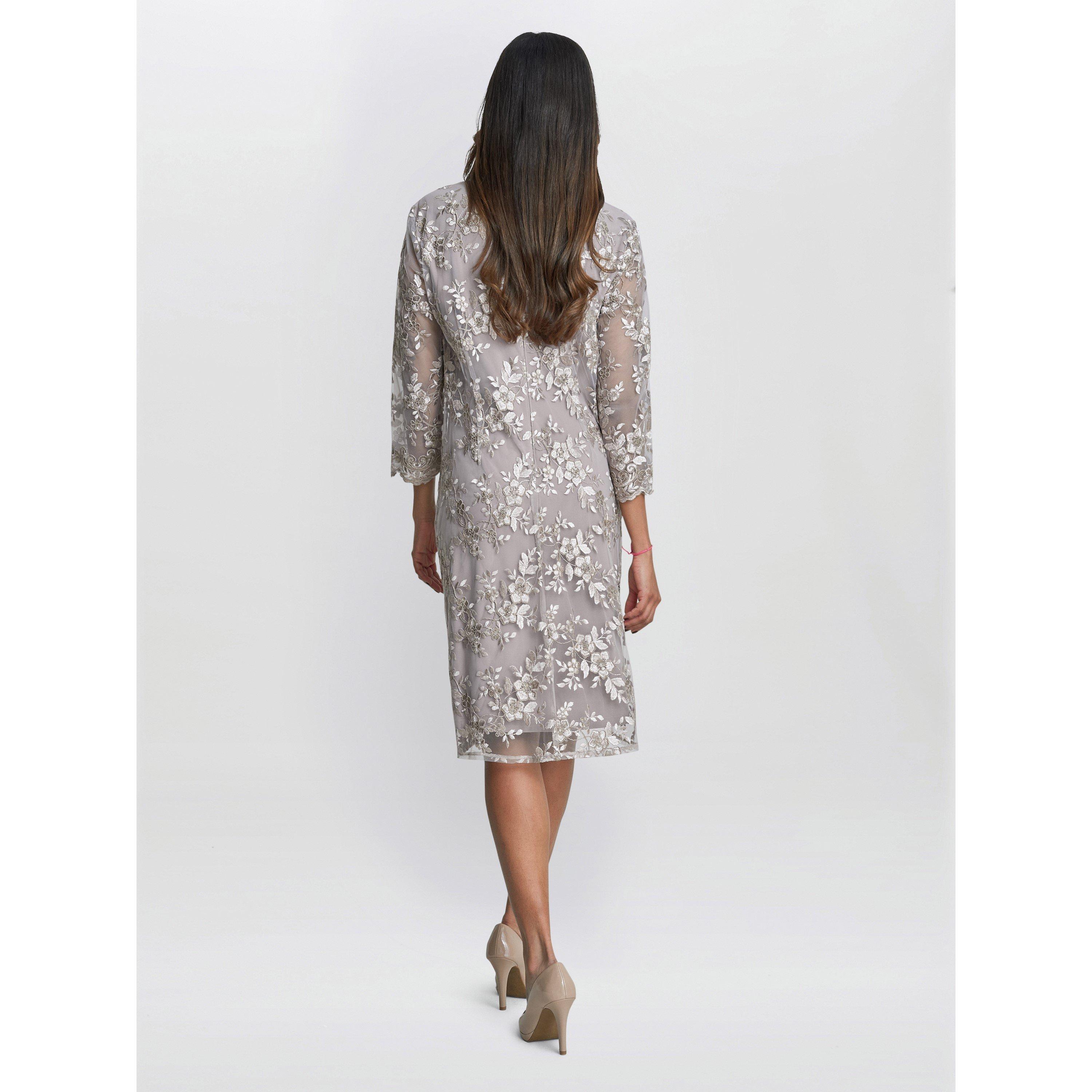 Taupe - Gina Bacconi - Daryl Embroidered Mock Jacket Dress - 2