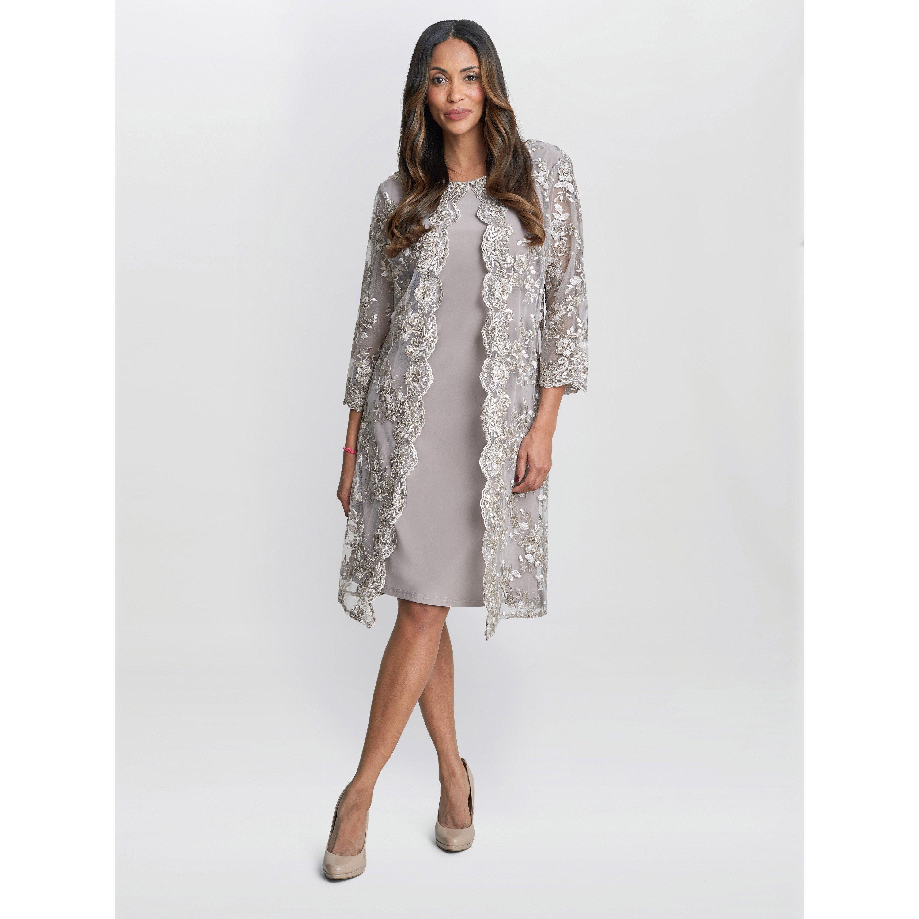 Taupe - Gina Bacconi - Daryl Embroidered Mock Jacket Dress - 4