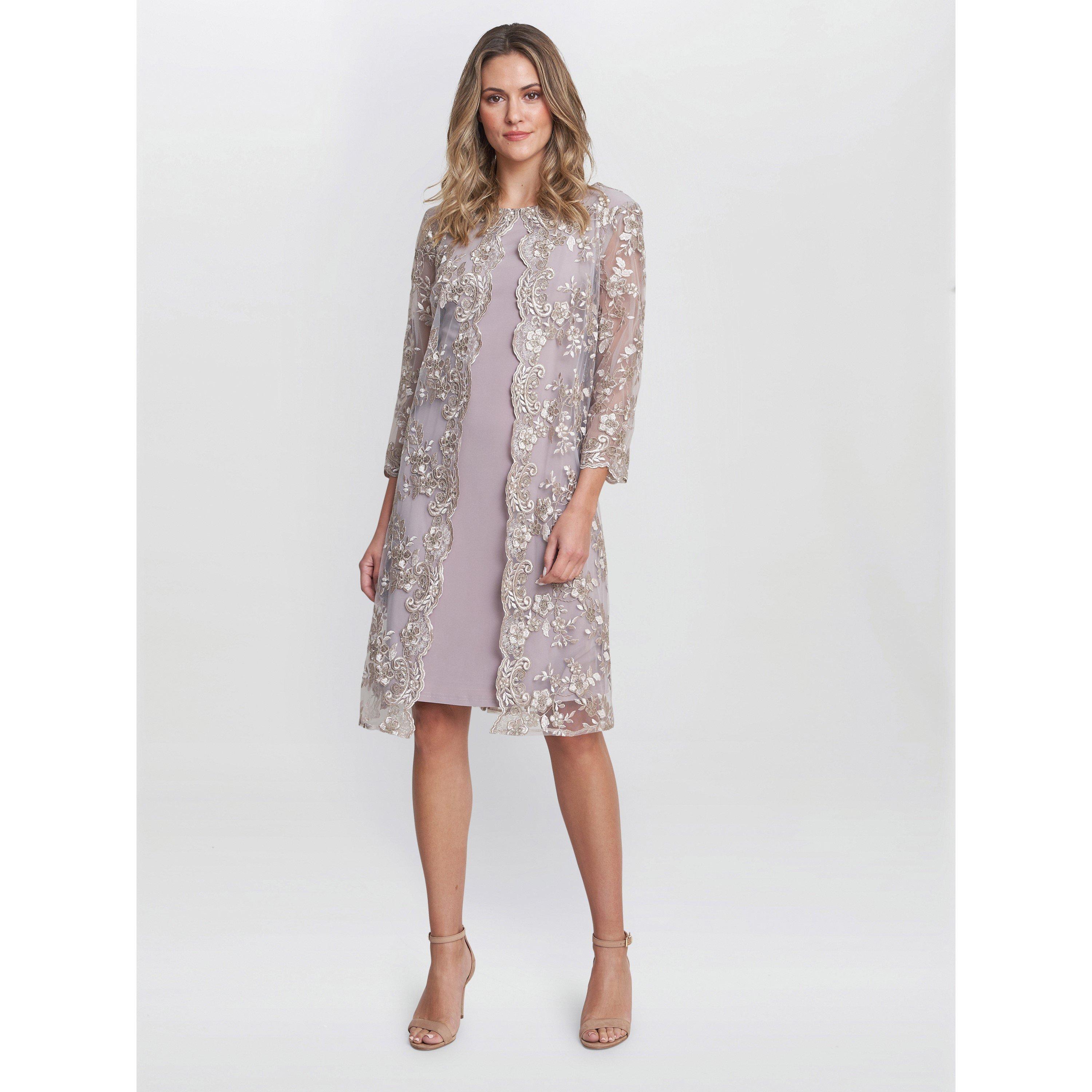 Taupe - Gina Bacconi - Daryl Embroidered Mock Jacket Dress - 6