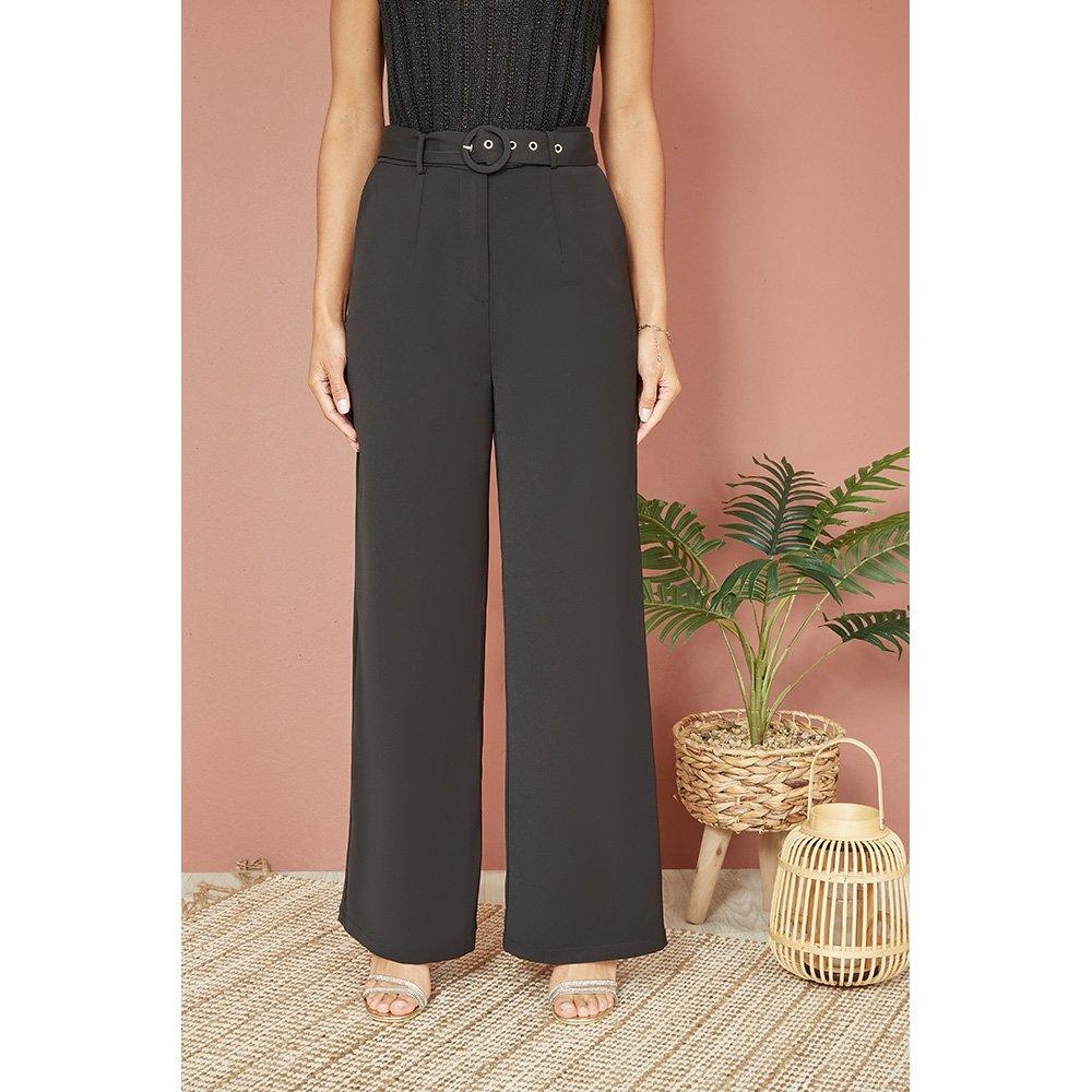 Black - Yumi - Black Straight Leg Crepe Trousers - 1