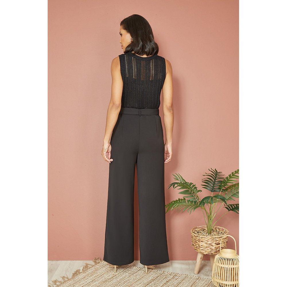 Black - Yumi - Black Straight Leg Crepe Trousers - 3