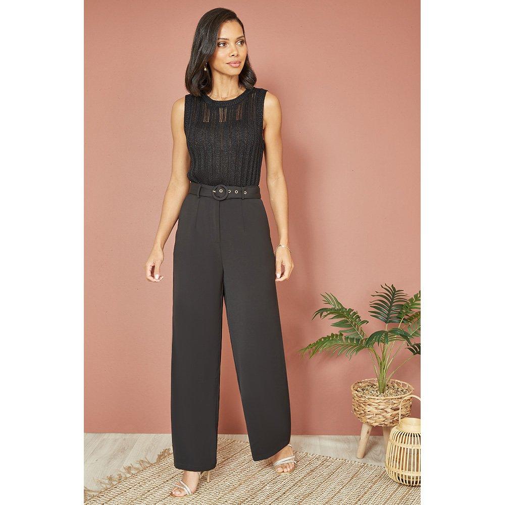 Black - Yumi - Black Straight Leg Crepe Trousers - 4