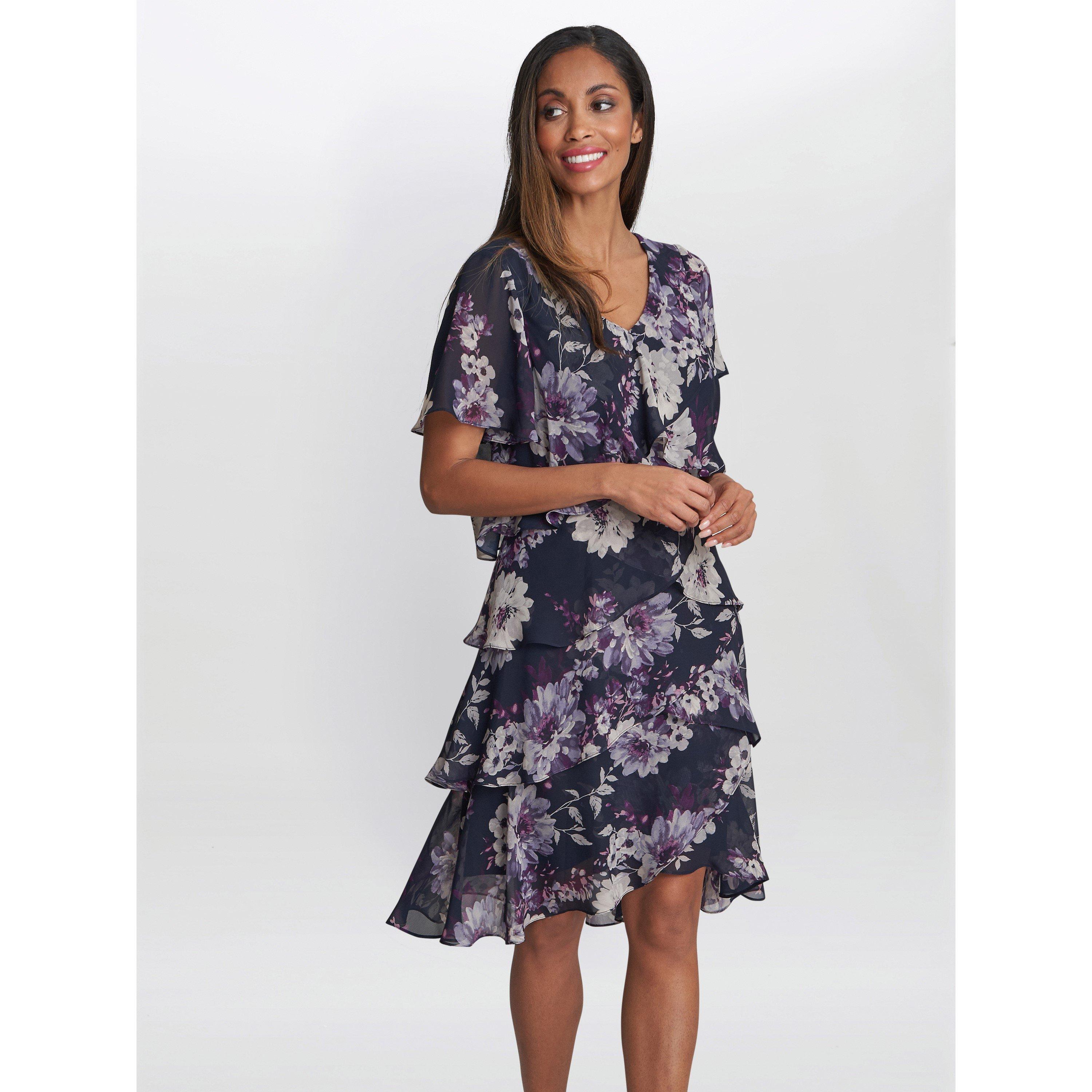 Navy Multi - Gina Bacconi - Paula Printed V Neck Tier Dress - 1