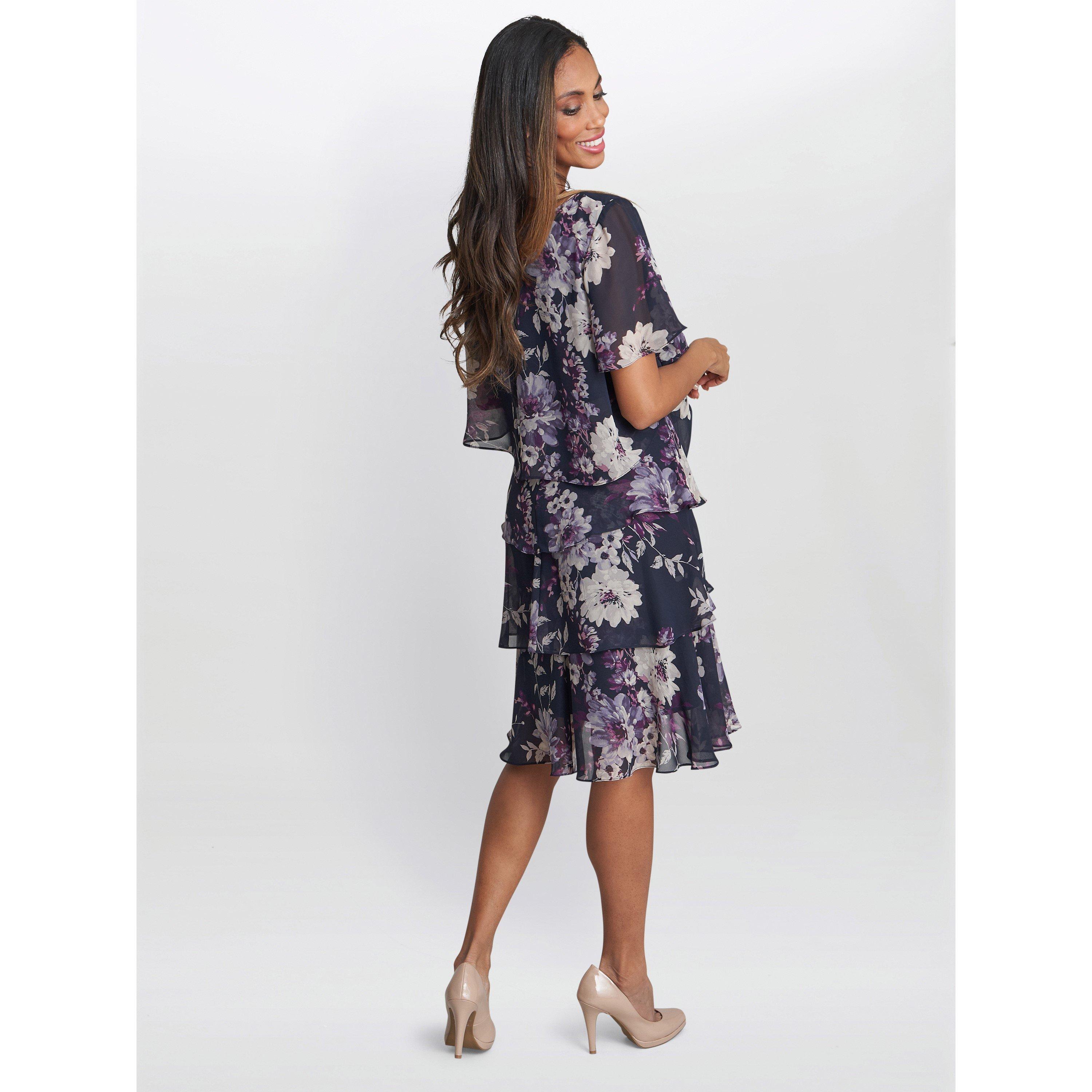 Navy Multi - Gina Bacconi - Paula Printed V Neck Tier Dress - 2