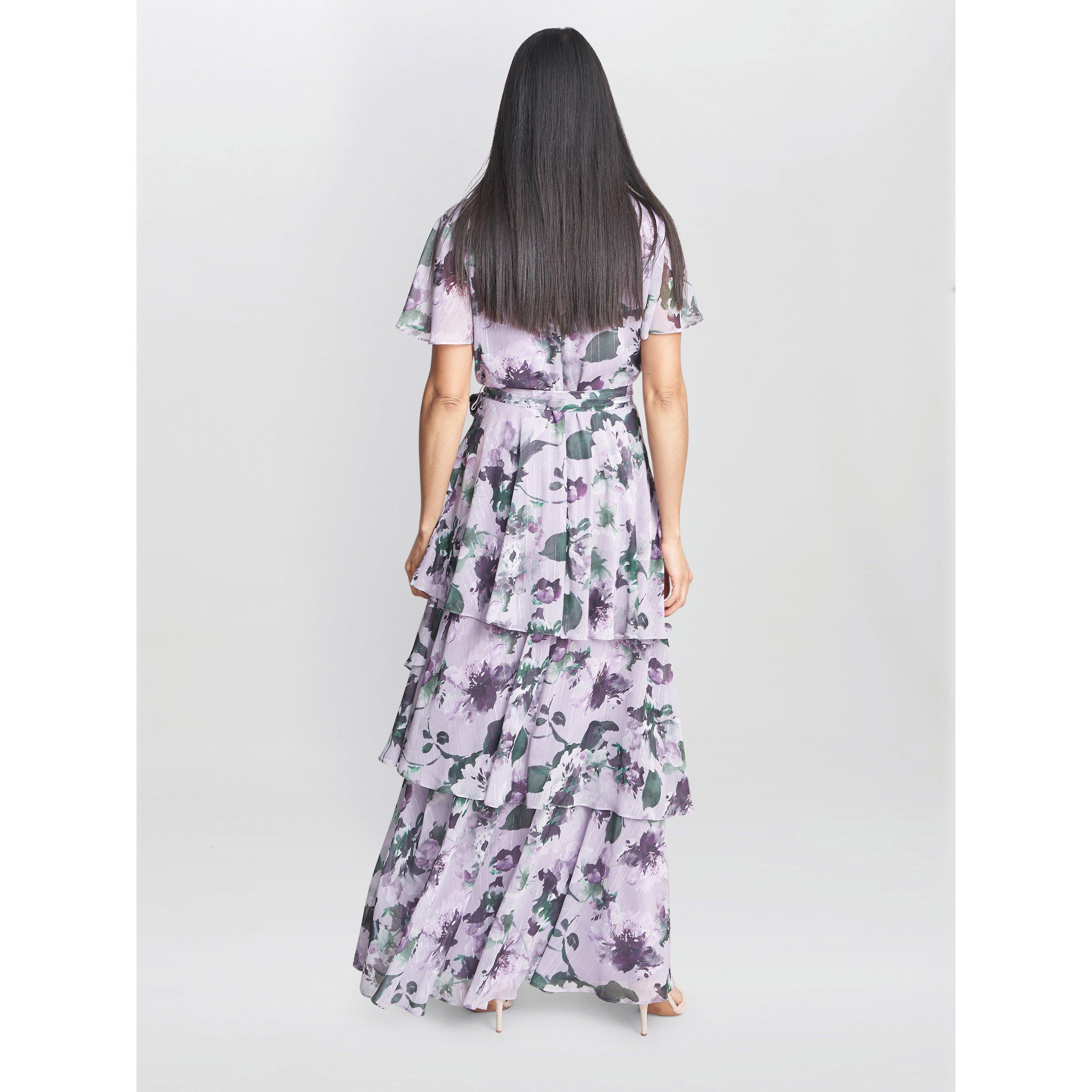 Mauve - Gina Bacconi - Ruby Printed Tiered Maxi Dress With Belt - 2