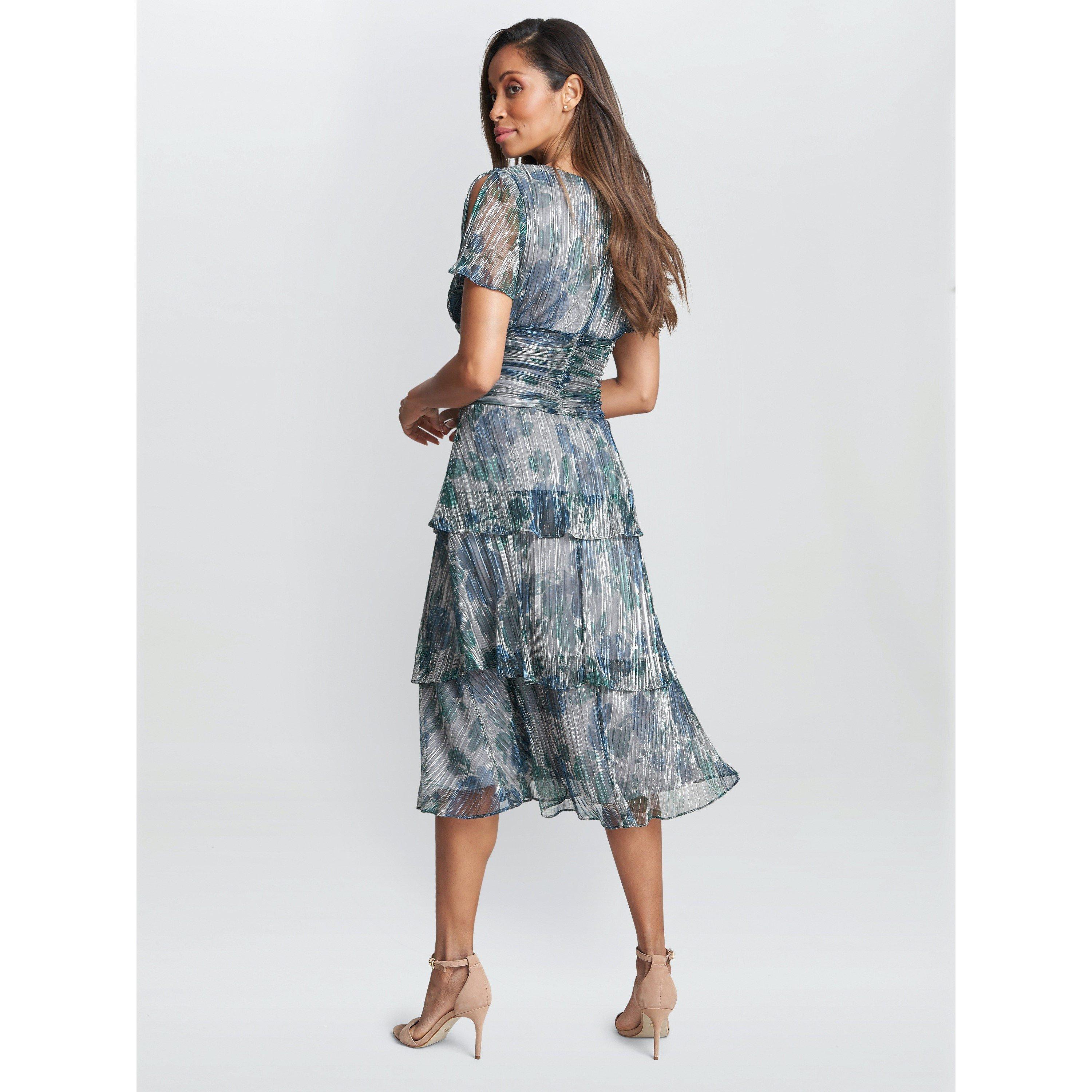 Blue - Gina Bacconi - June Midi Printed Dress with Skirt - 2