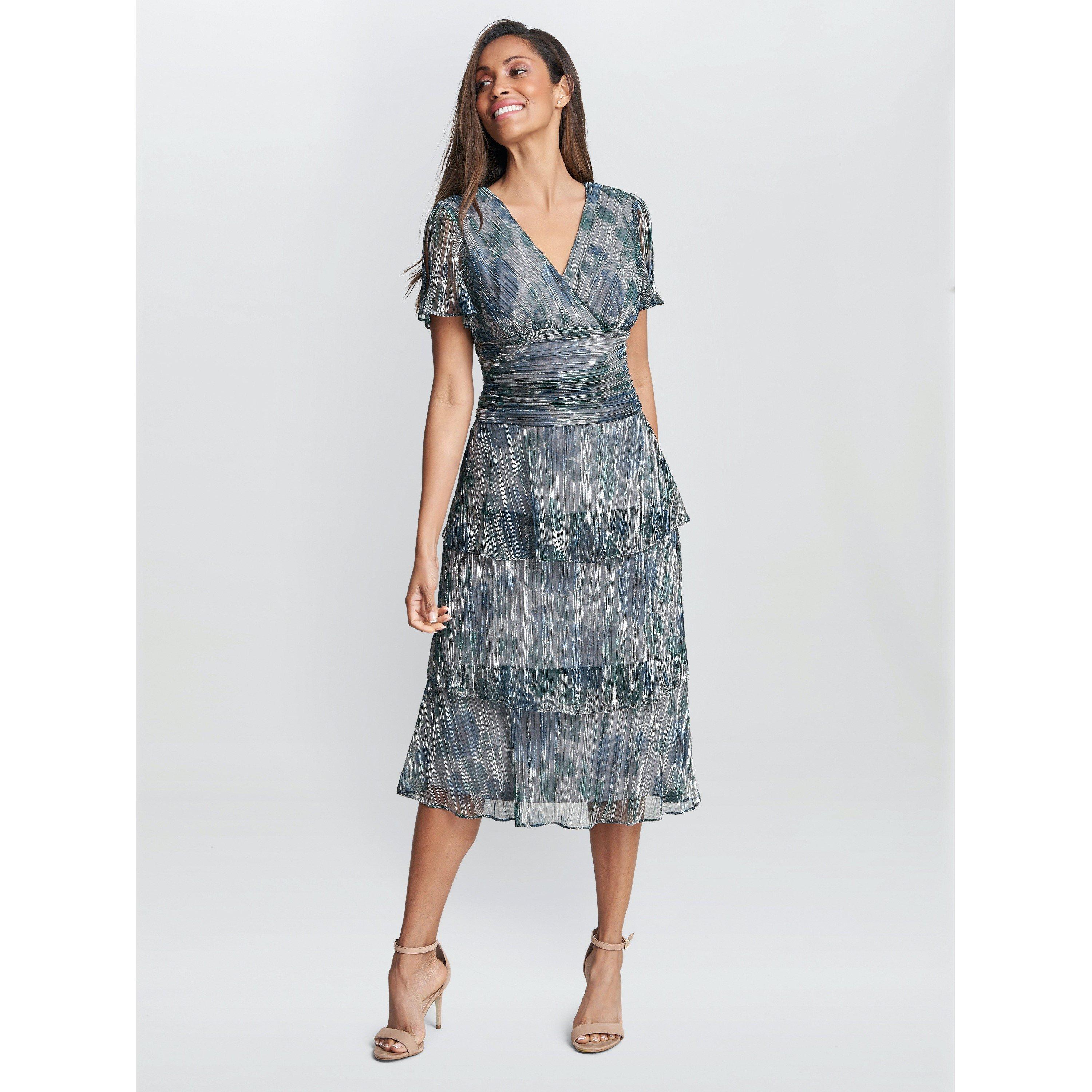 Blue - Gina Bacconi - June Midi Printed Dress with Skirt - 3