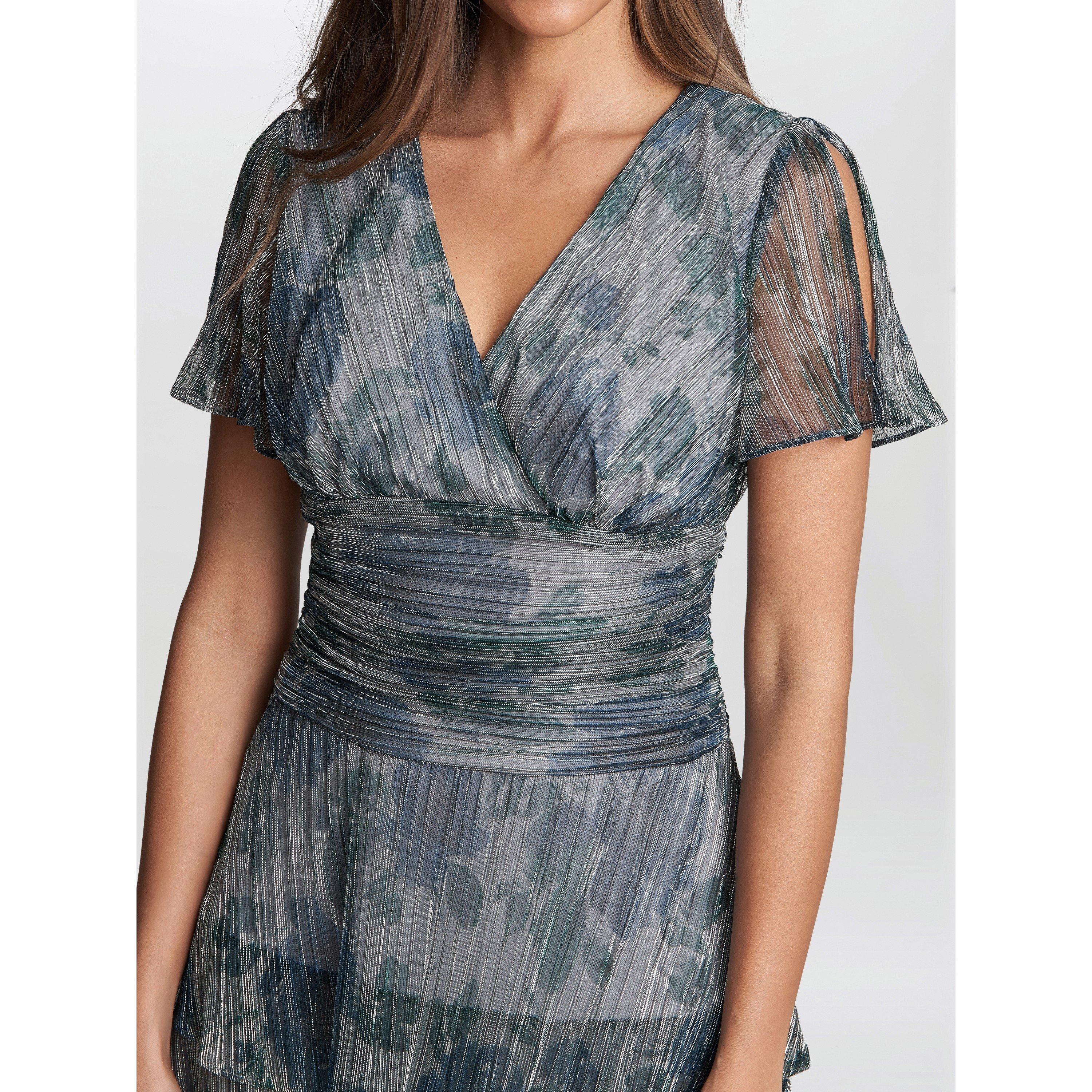 Blue - Gina Bacconi - June Midi Printed Dress with Skirt - 5