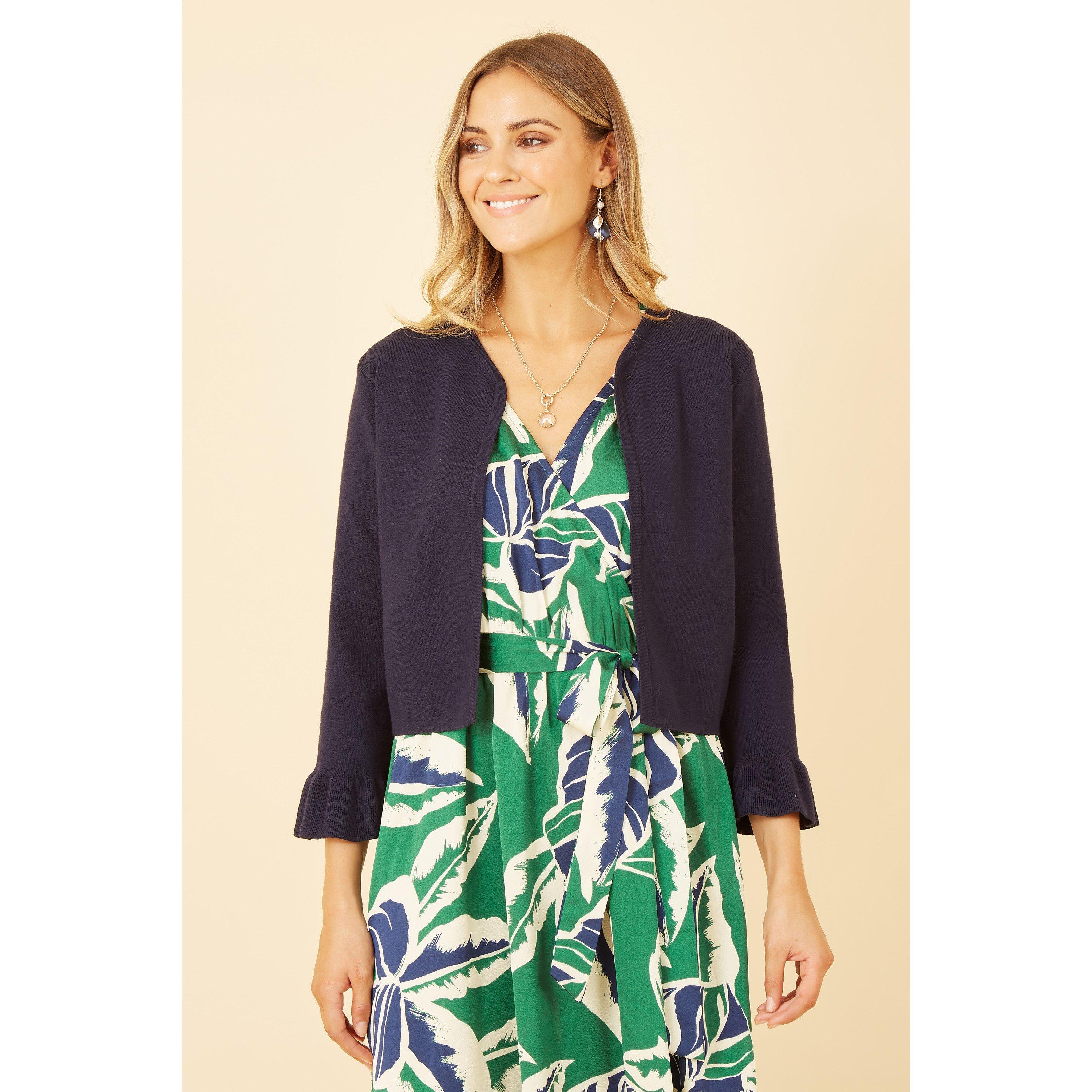 Navy - Yumi - Navy Cropped Cardigan With Bell Sleeves - 1