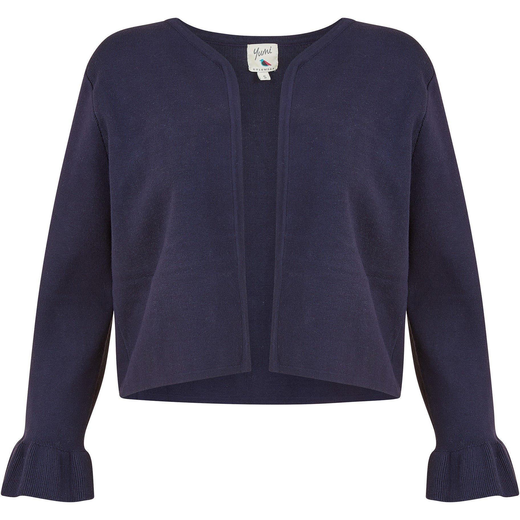 Navy - Yumi - Navy Cropped Cardigan With Bell Sleeves - 4