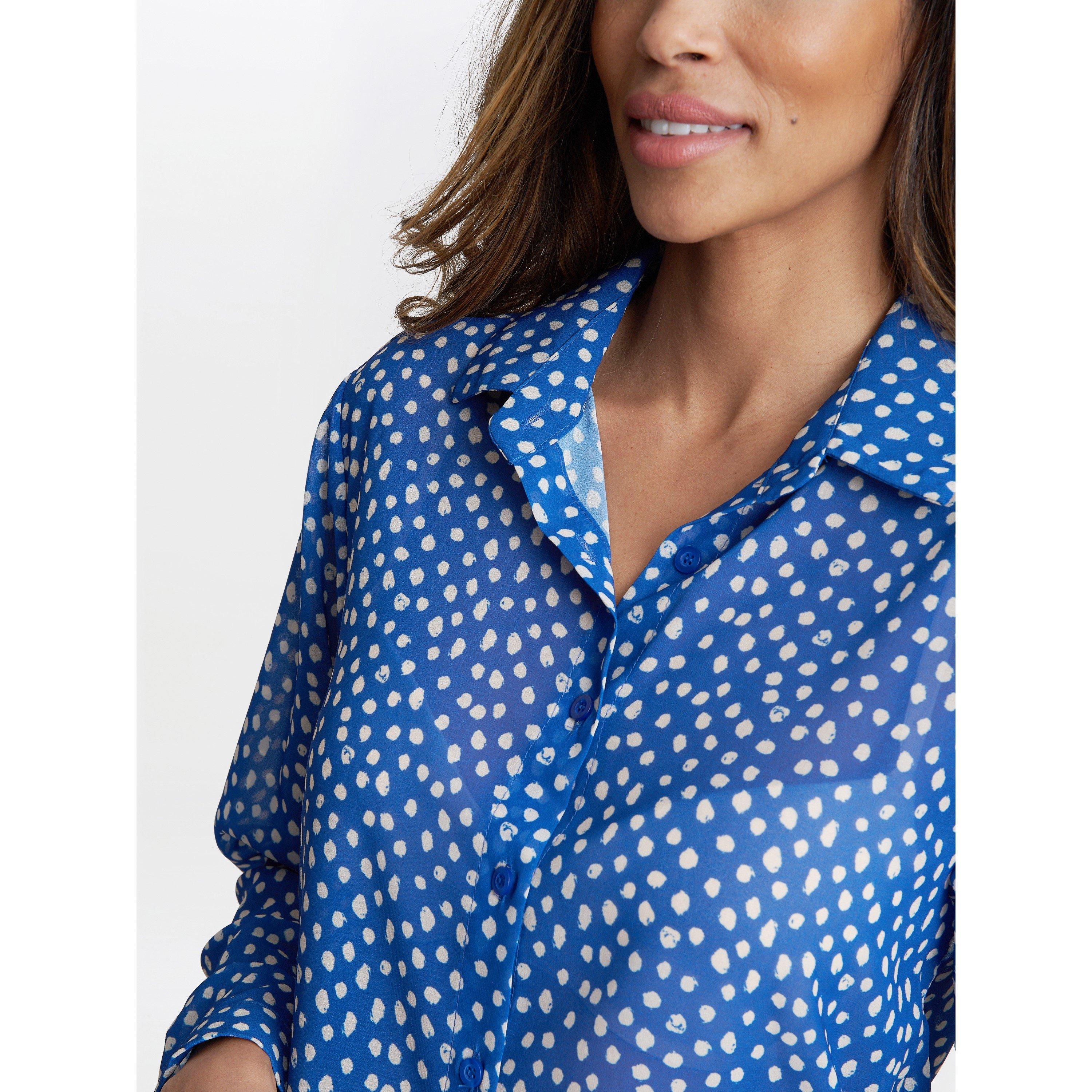 Blue - Gina Bacconi - Lara Print Georgette Shirt - 5