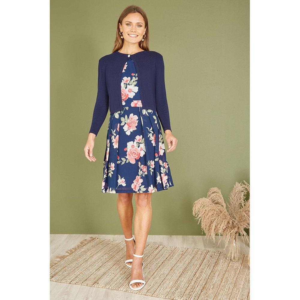 Navy - Yumi - Navy Diamante Button Cropped Cardigan - 2