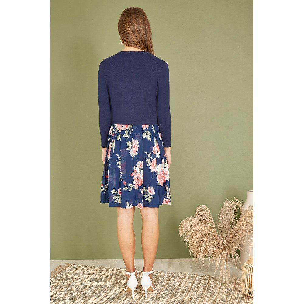 Navy - Yumi - Navy Diamante Button Cropped Cardigan - 3