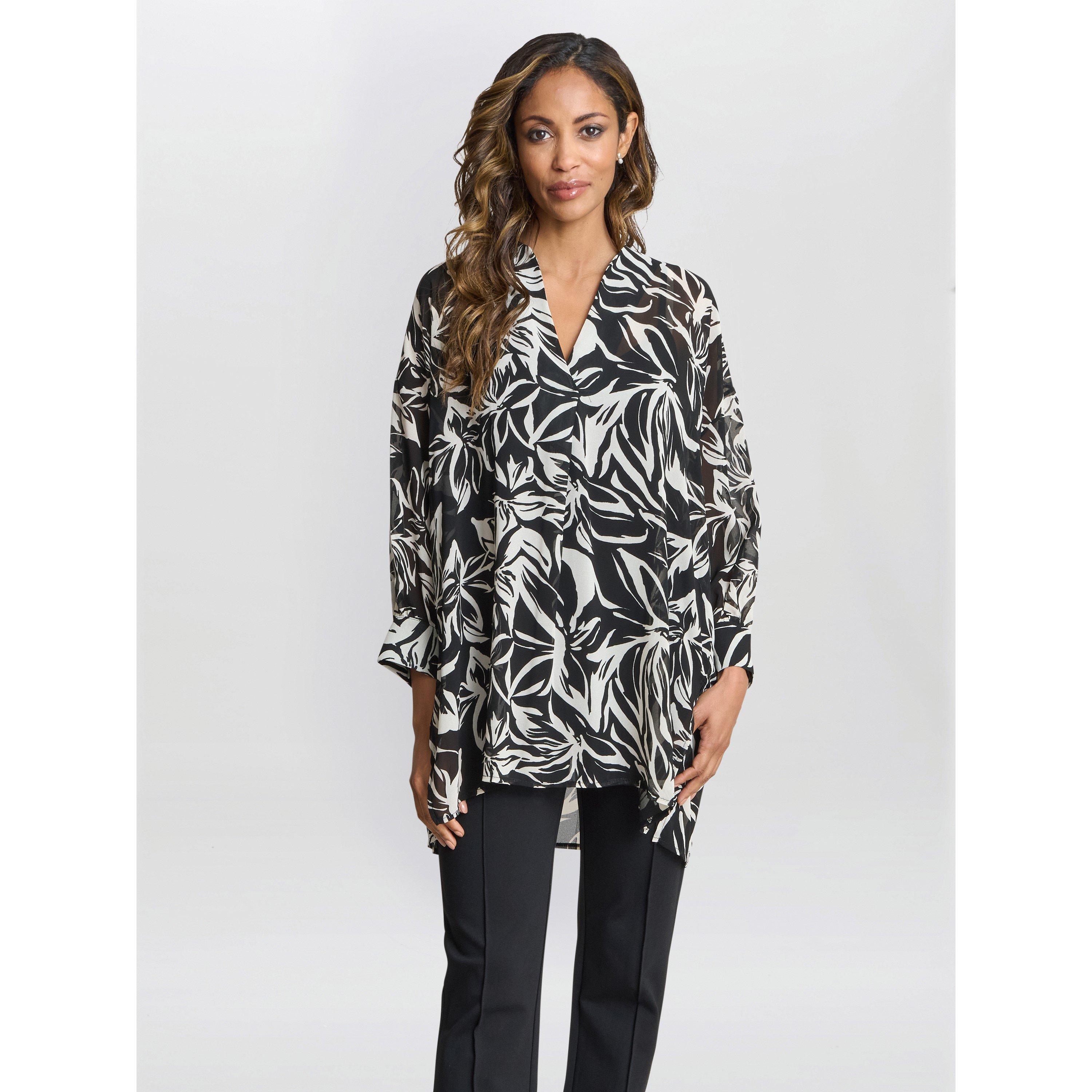 Gina Bacconi Women's Dido Collarless Shirt - Black / White - M