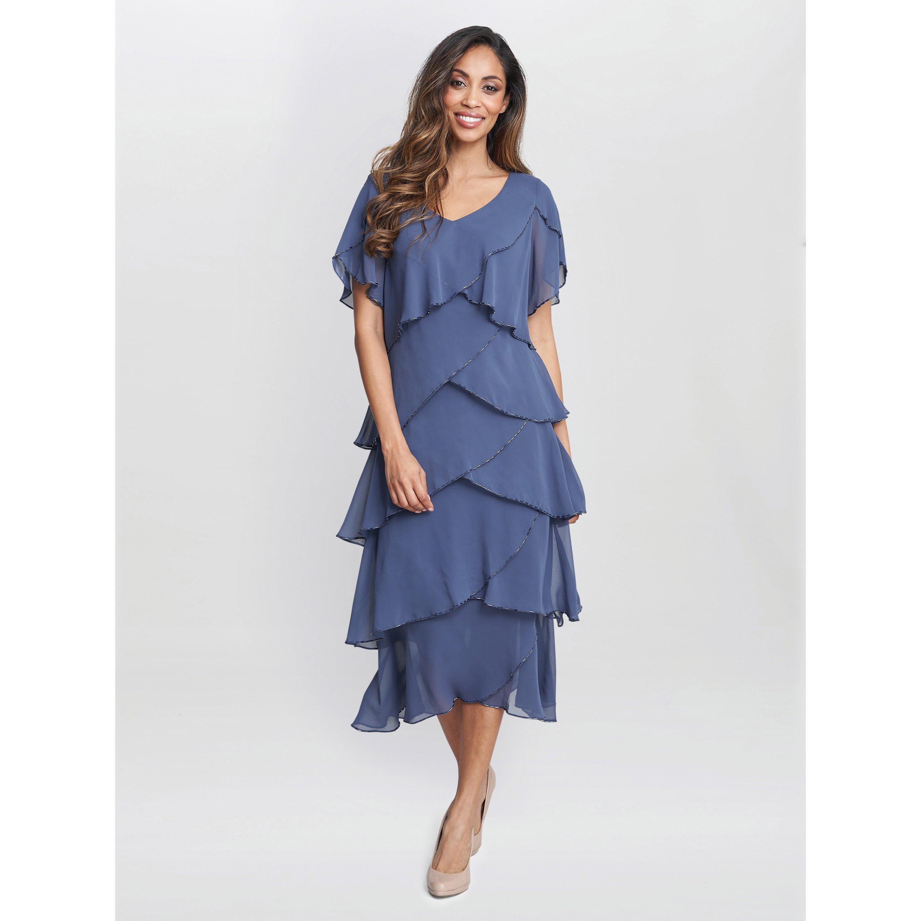 Gina Bacconi Women's Fleur Midi V Neck Tier Dress - Wedgewood - 20